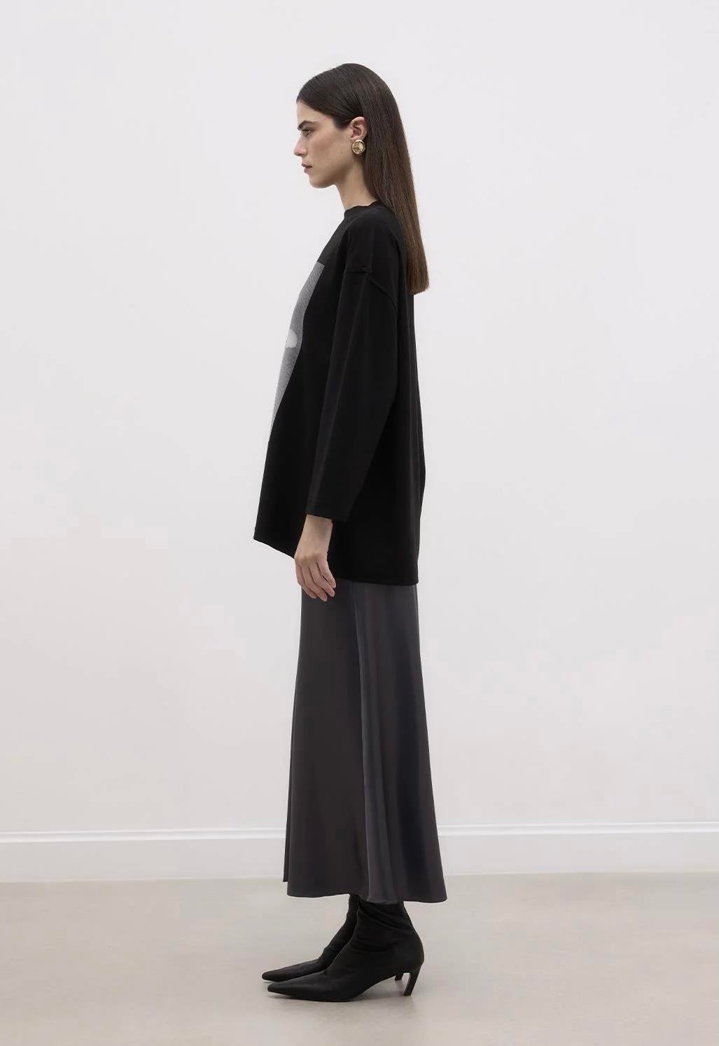 Baskılı Wind Basic Pamuk Örme Bluz Siyah