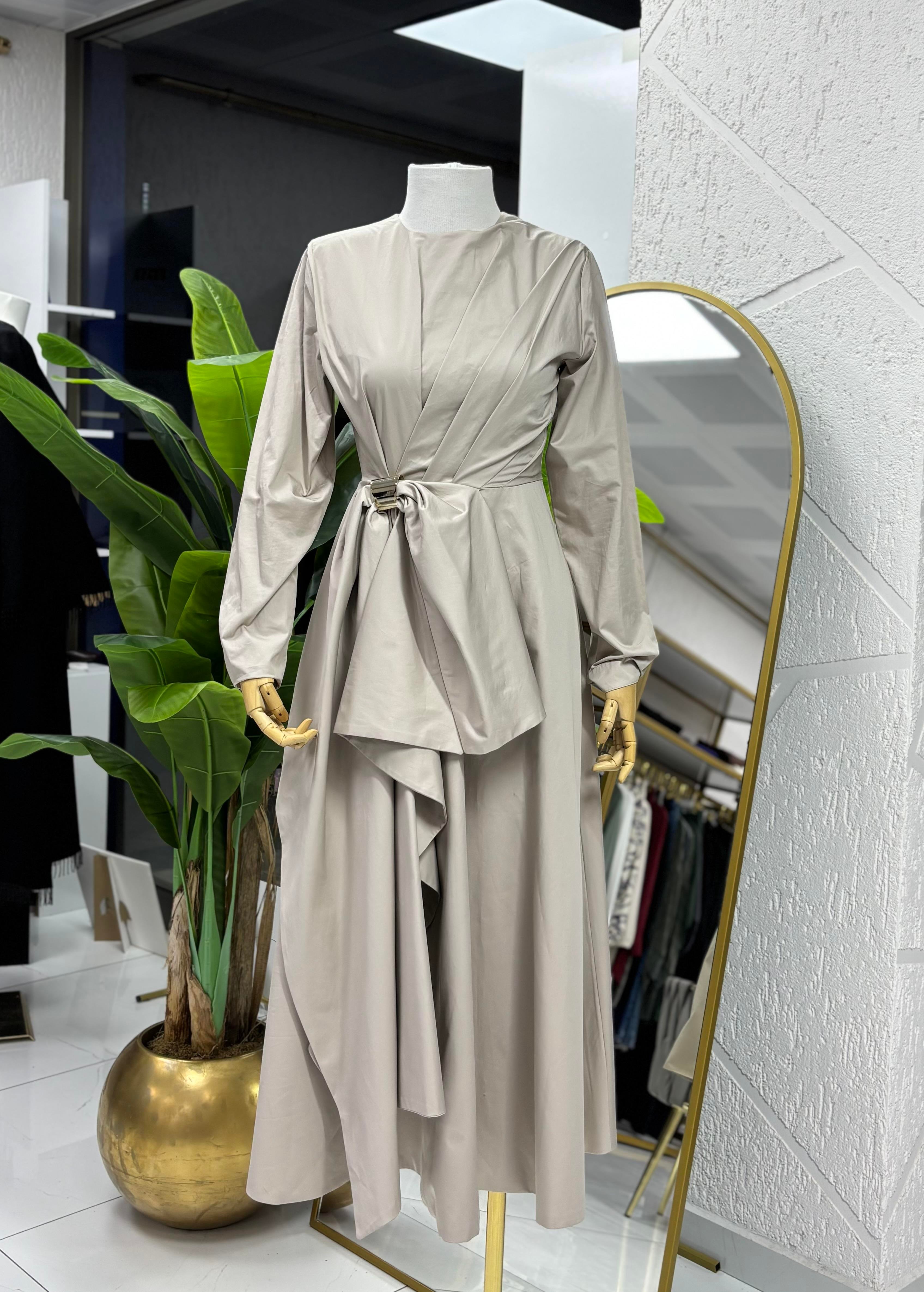 Beli Fiyonklu Elbise Bej