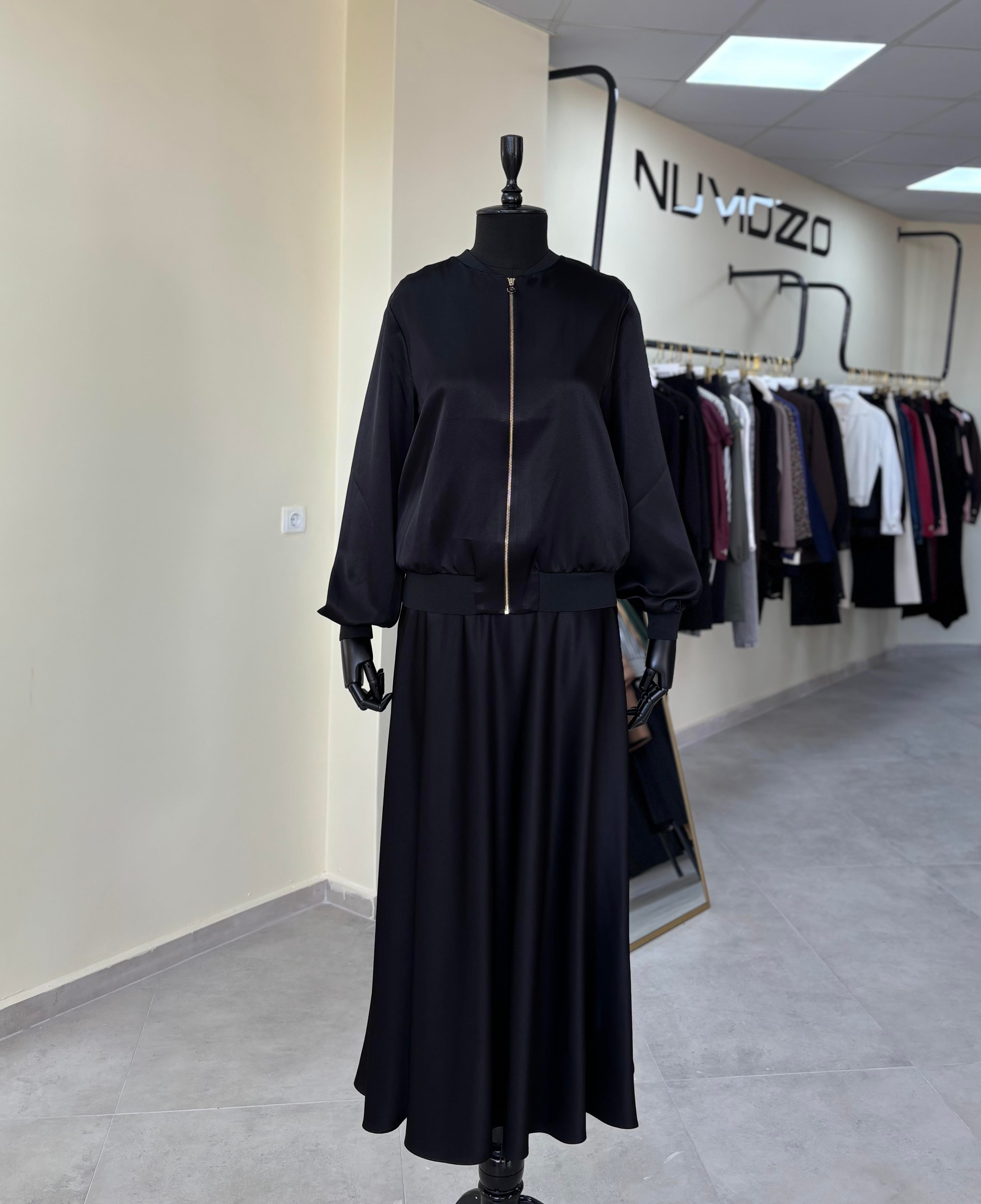 Bisiklet Yaka Cepli Saten Yüzeyli Regular Fermuarlı Vişne Ceket