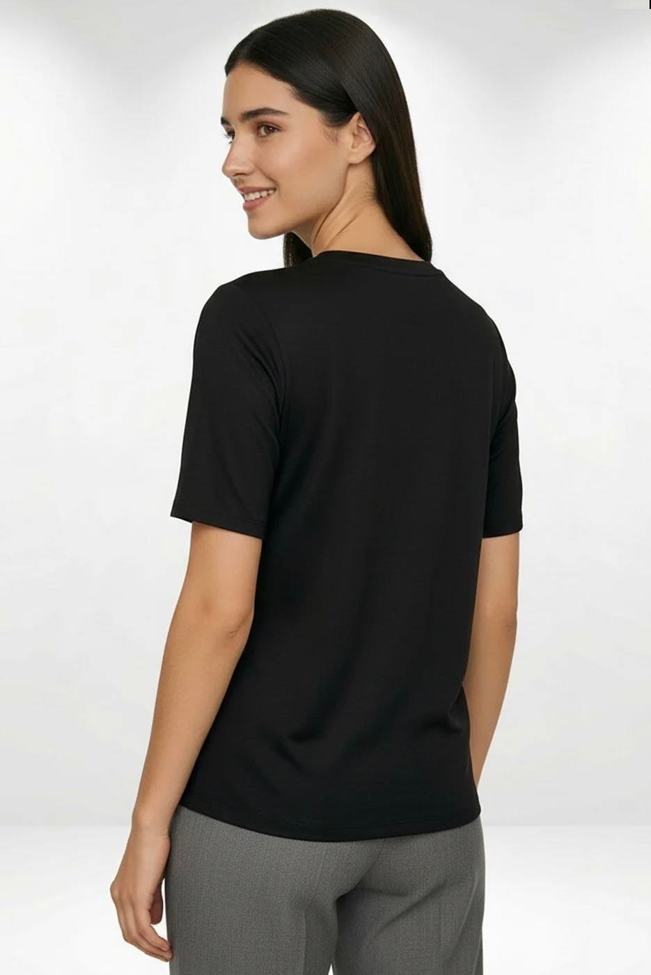 Bisiklet Yaka Kuş İşlemeli Kısa Kollu Örme T-Shirt