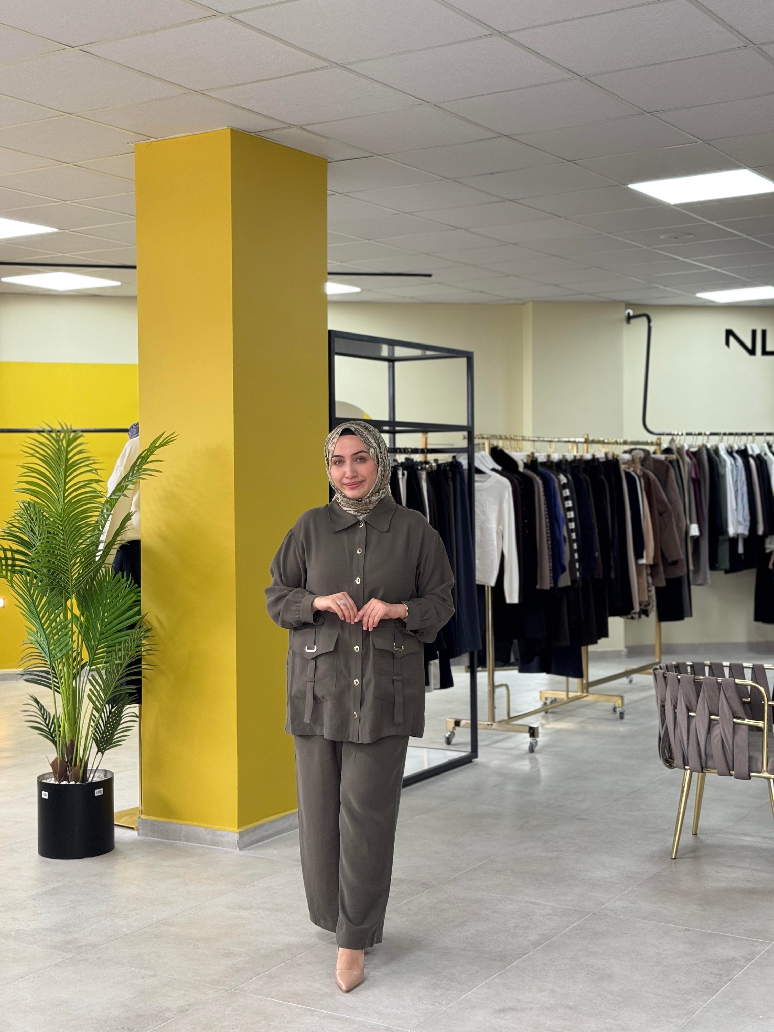 Cep Detaylı Pantolonlu Takım Haki