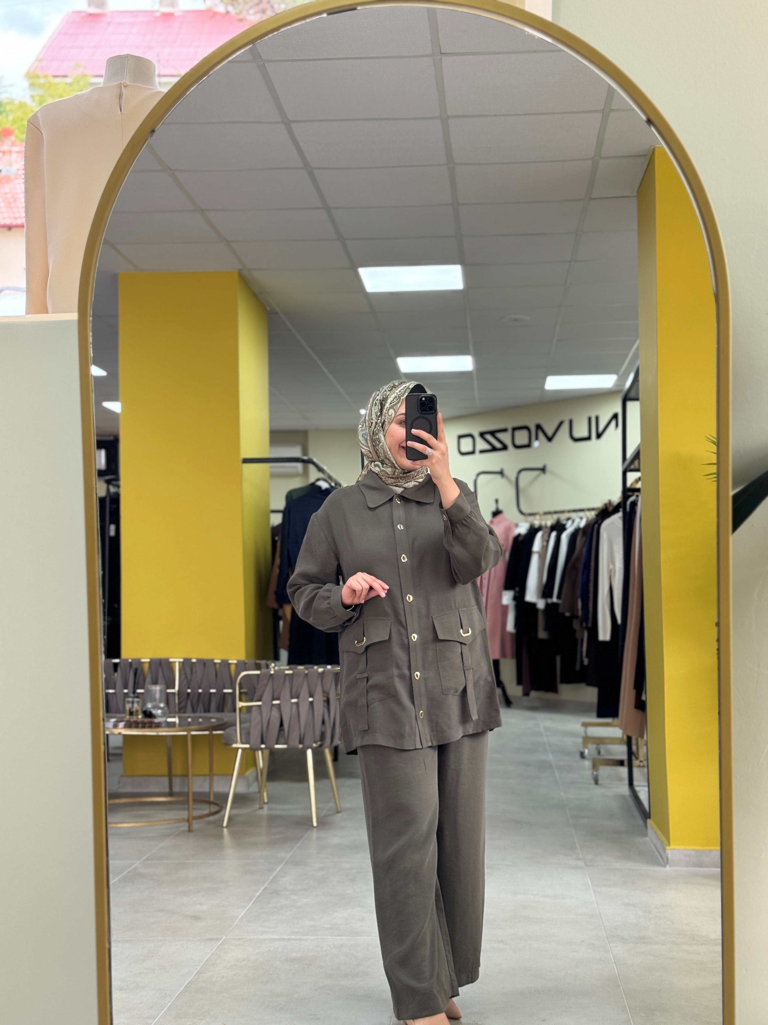 Cep Detaylı Pantolonlu Takım Haki