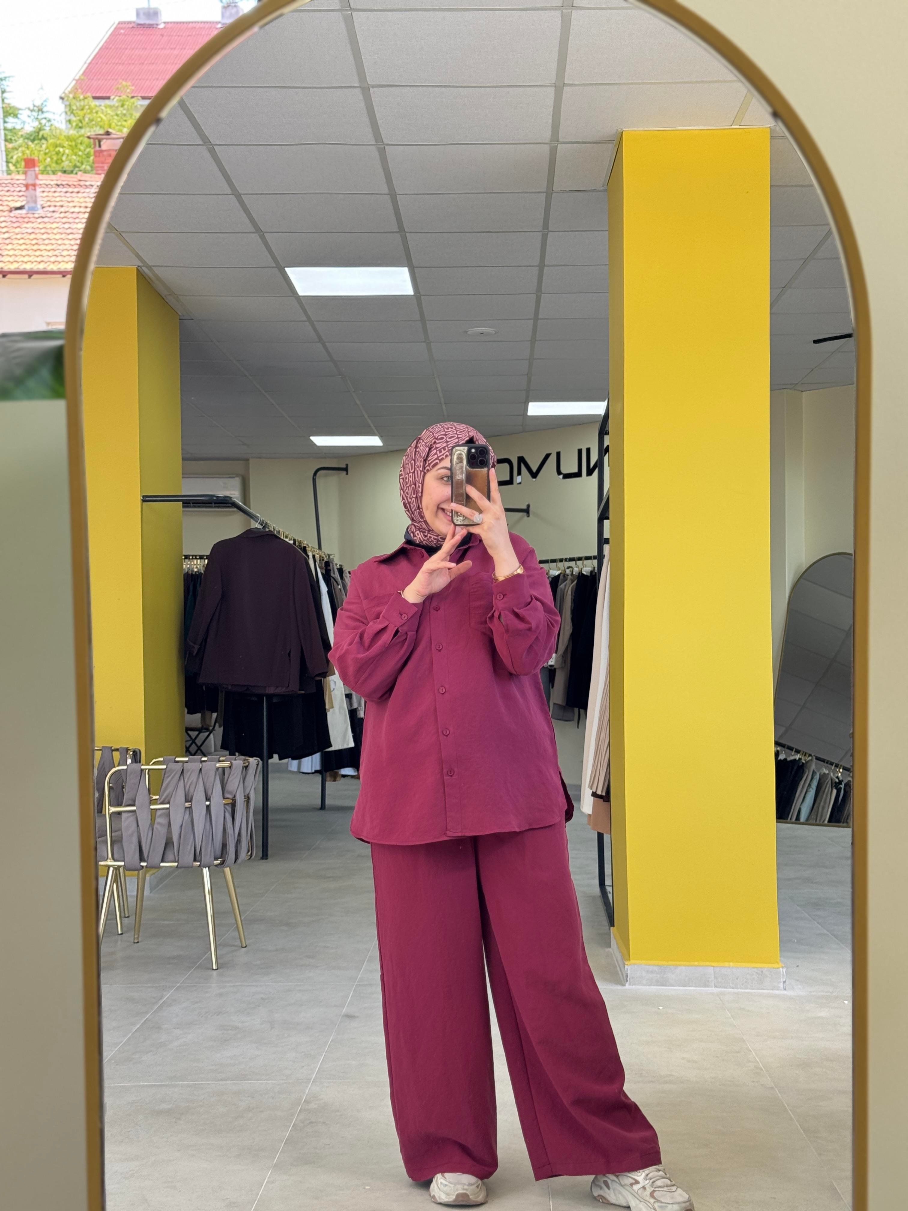 Çizgili Basic Takım Bordo