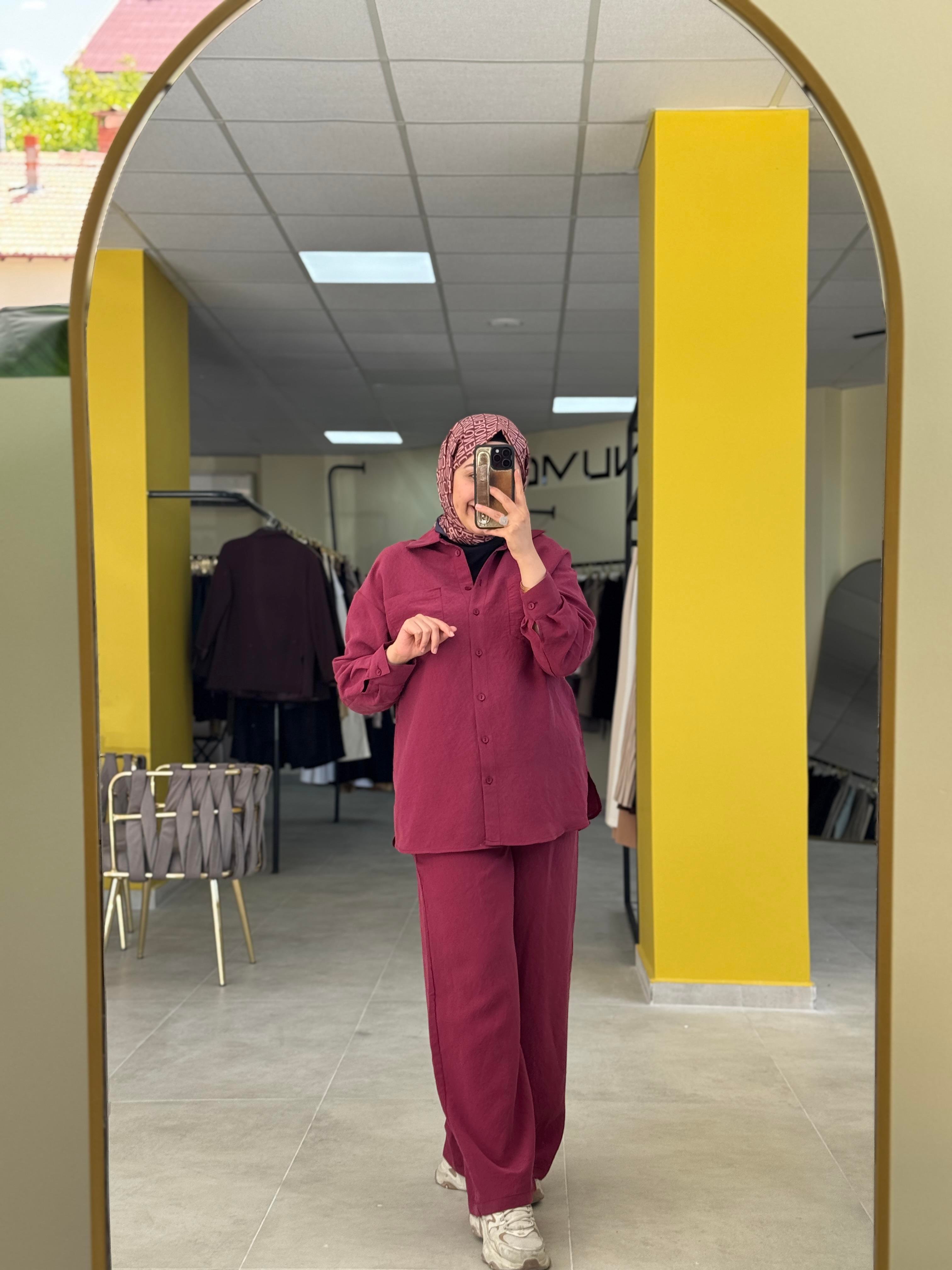 Çizgili Basic Takım Bordo