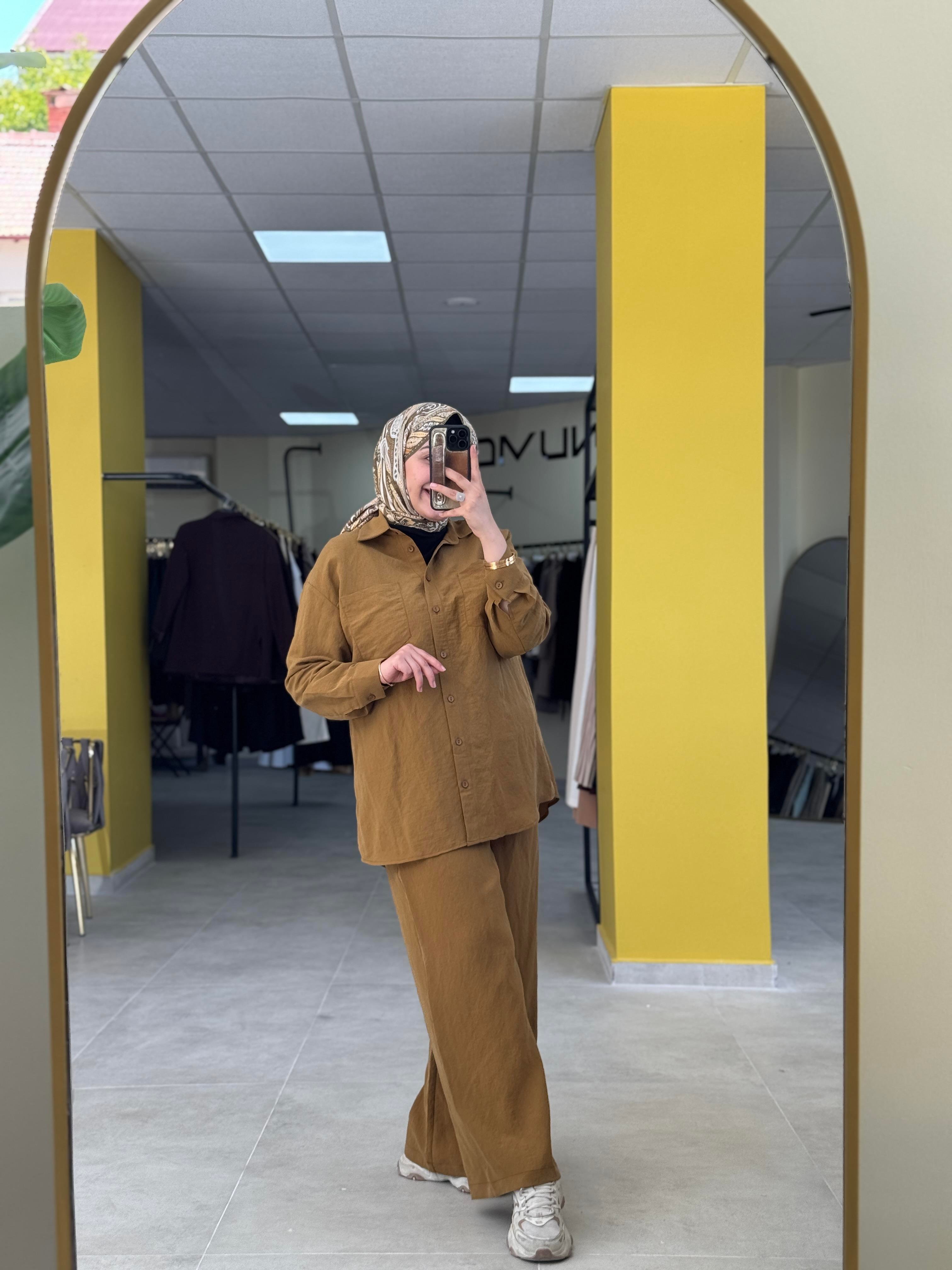 Çizgili Basic Takım Hardal