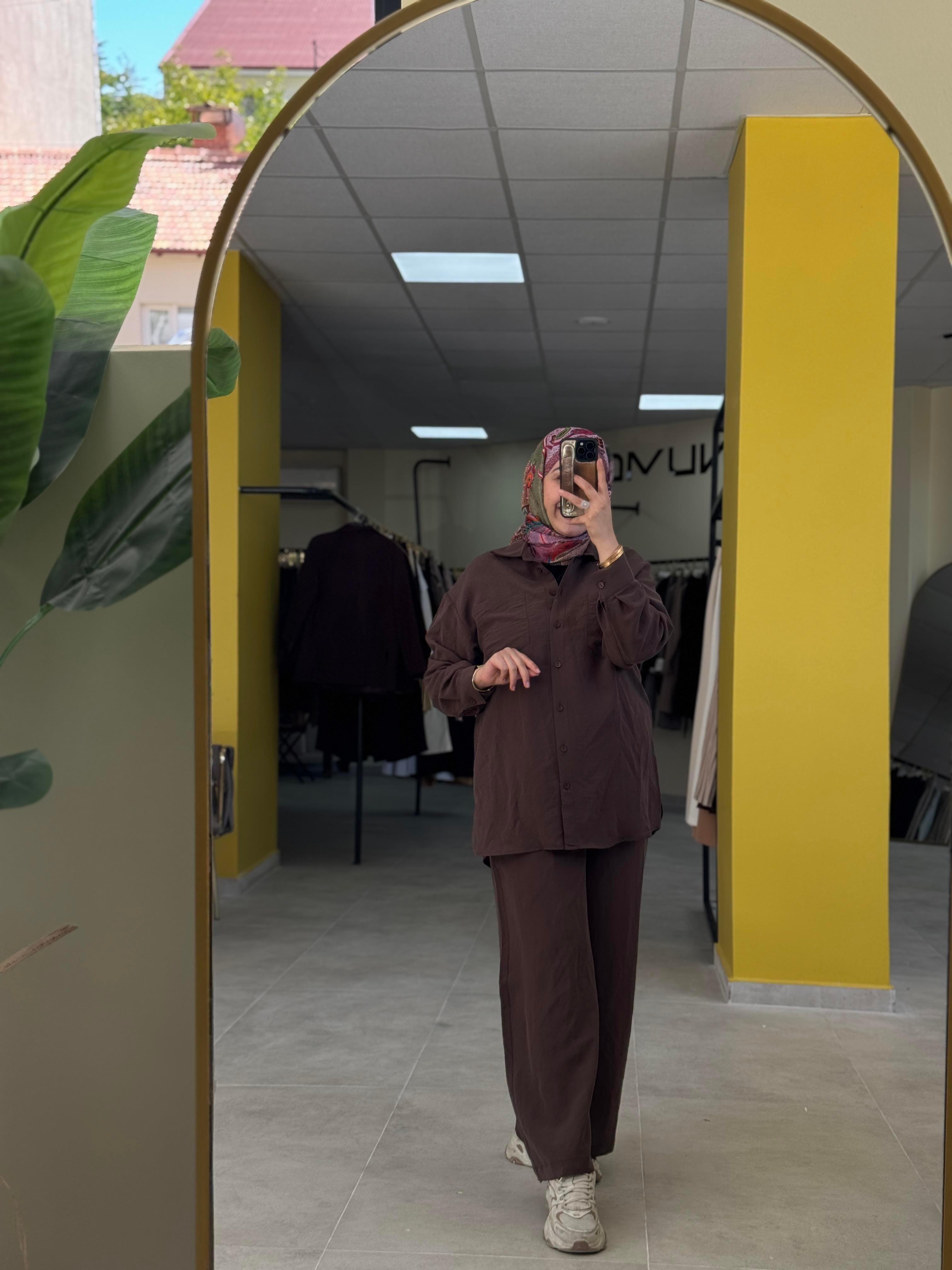 Çizgili Basic Takım Kahverengi