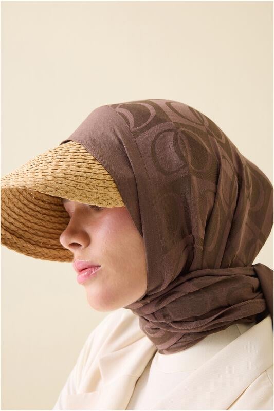 Dama Desen Açık Kahverengi Naia Pamuk Şal 70x200