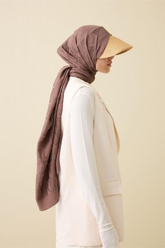 Dama Desen Açık Kahverengi Naia Pamuk Şal 70x200