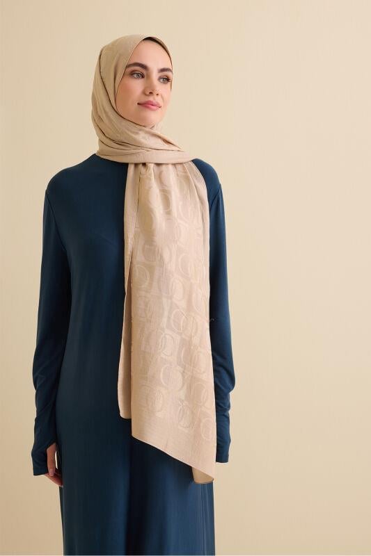 Dama Desen Antik Bej Naia Pamuk Şal 70x200