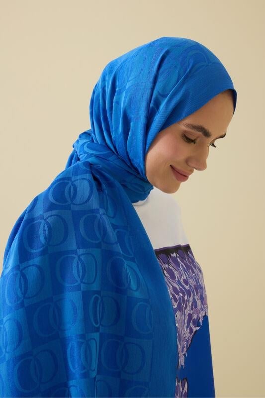 Dama Desen Mavi Naia Pamuk Şal