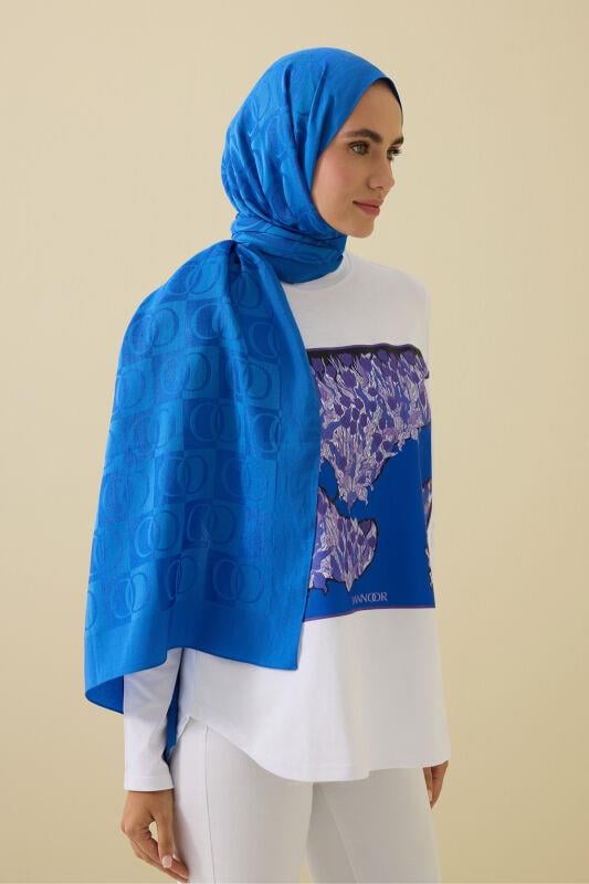 Dama Desen Mavi Naia Pamuk Şal