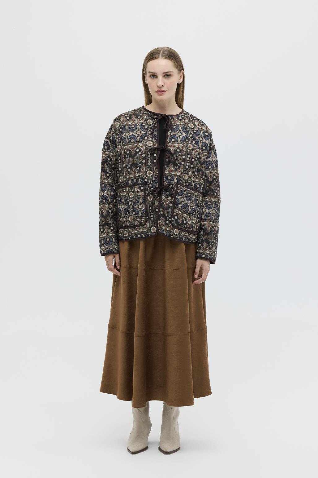 Desenli Midi Kapitone Mont Etnik