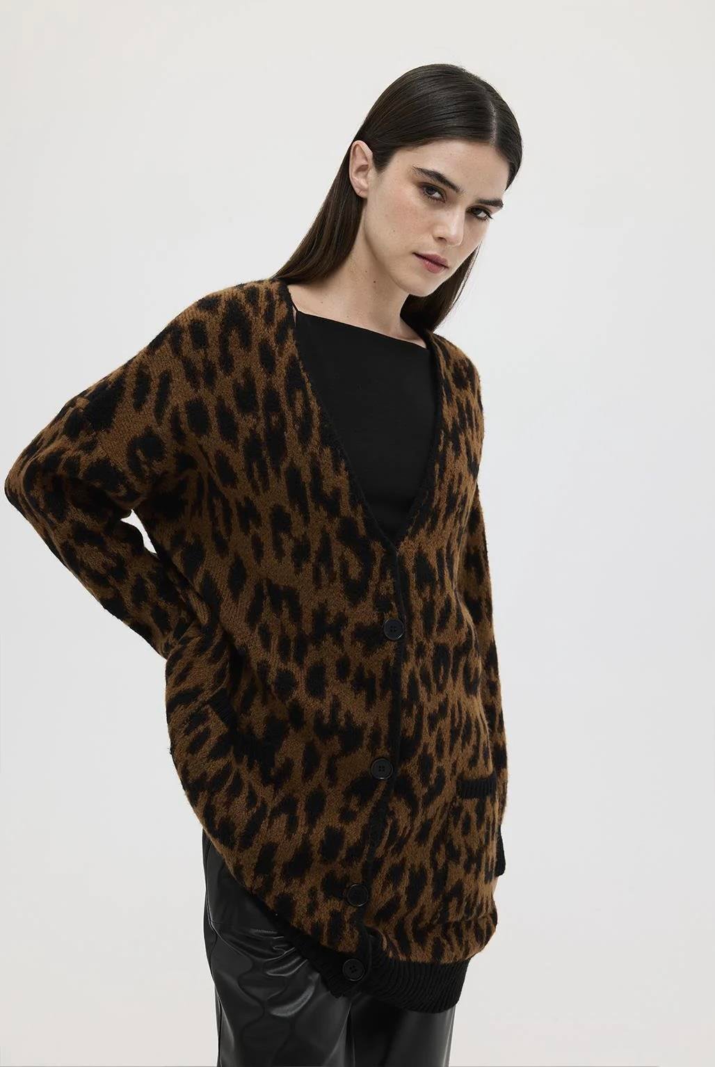 Desenli Triko Hırka Leopar