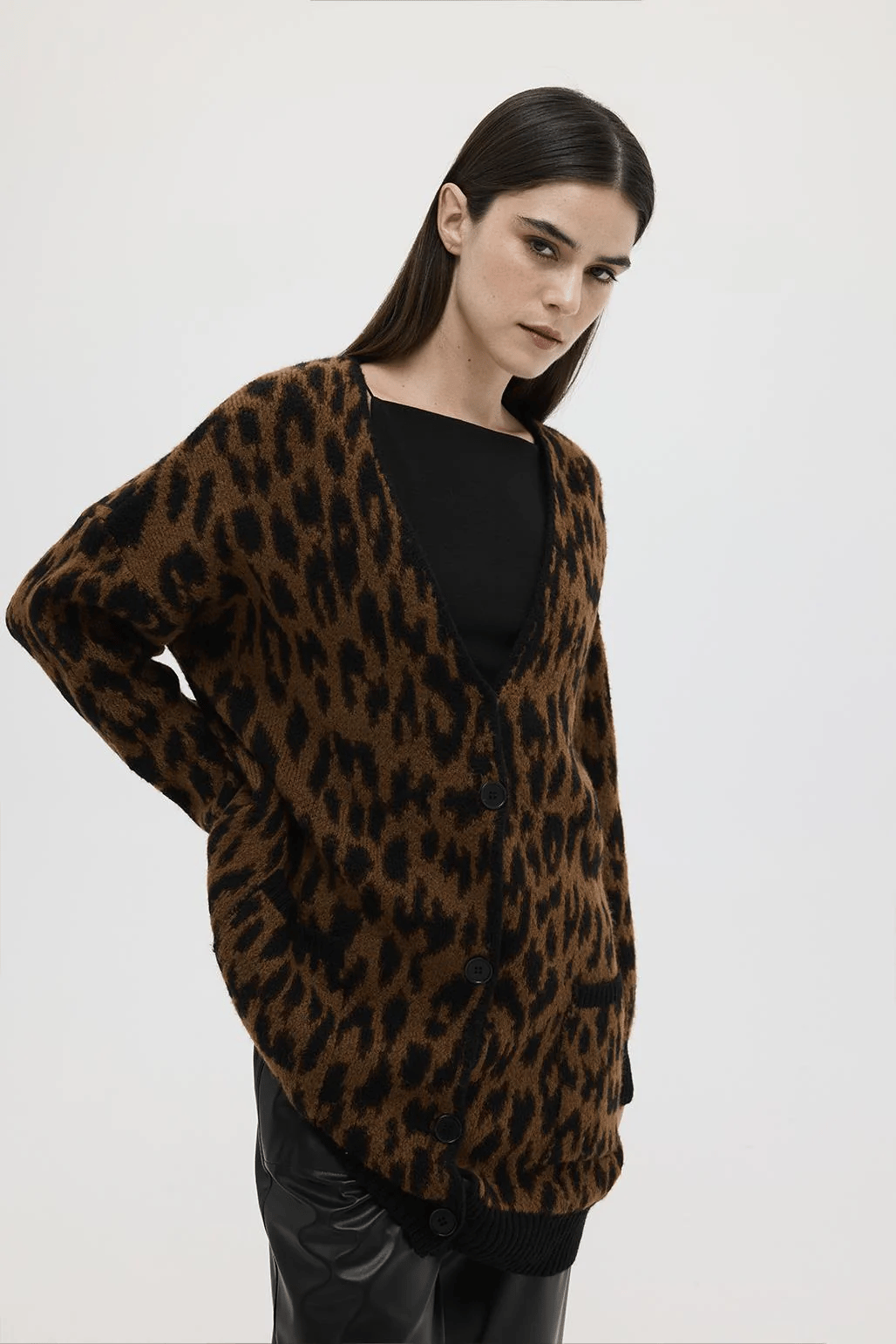 Desenli Triko Hırka Leopar