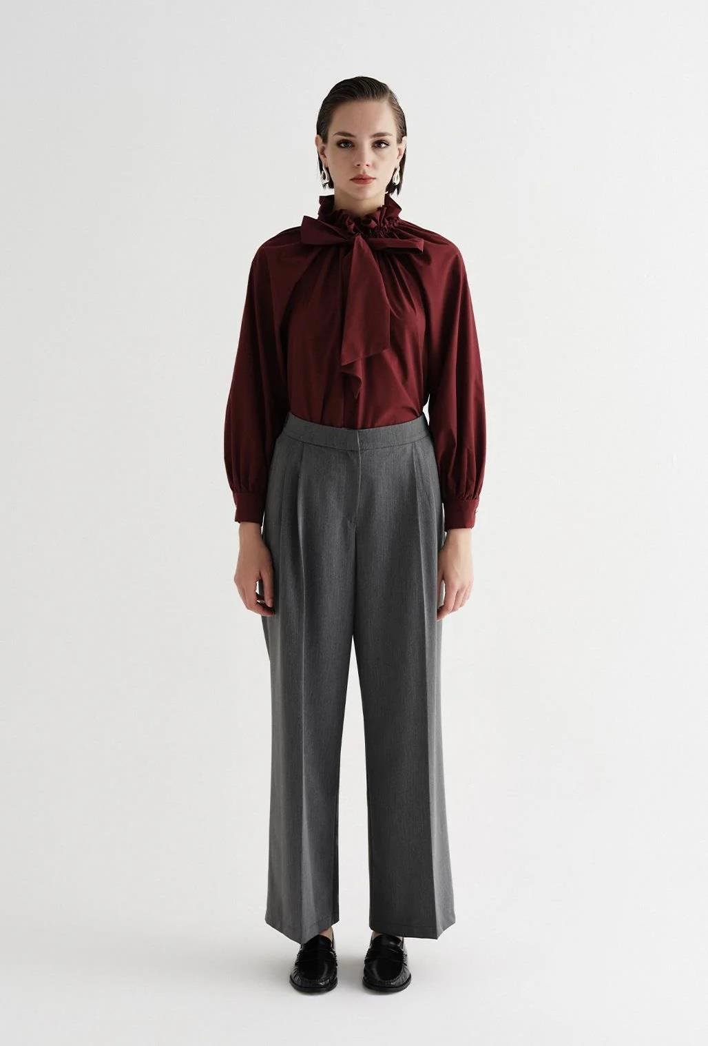 Dökümlü Bol Palazzo Pantolon Gri