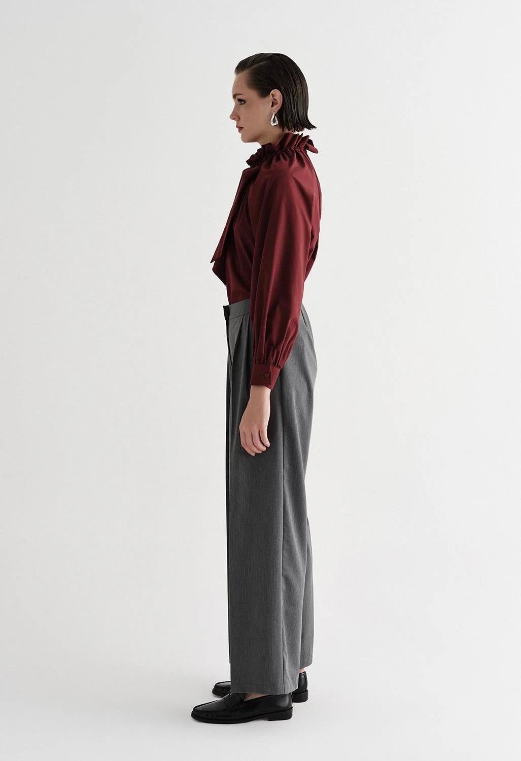 Dökümlü Bol Palazzo Pantolon Gri