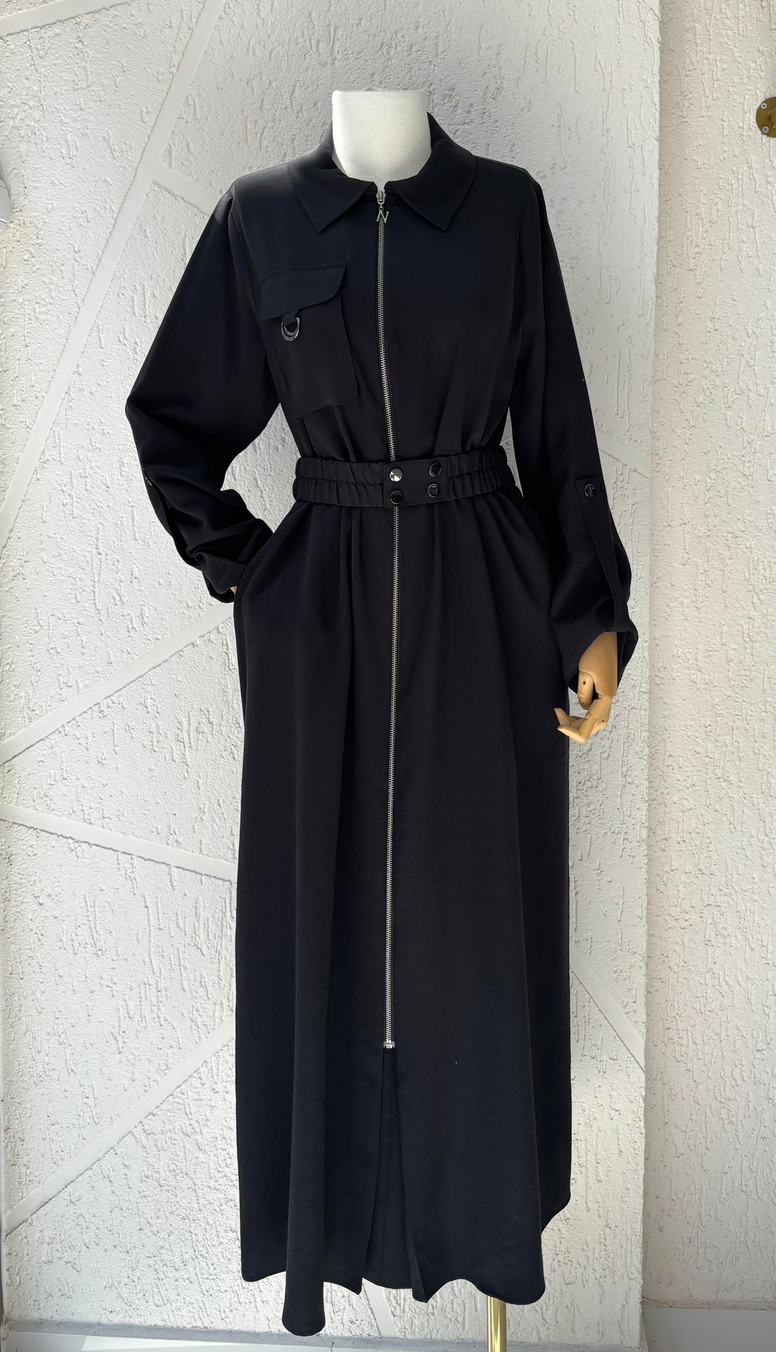 Fermuar Detay Elbise Siyah