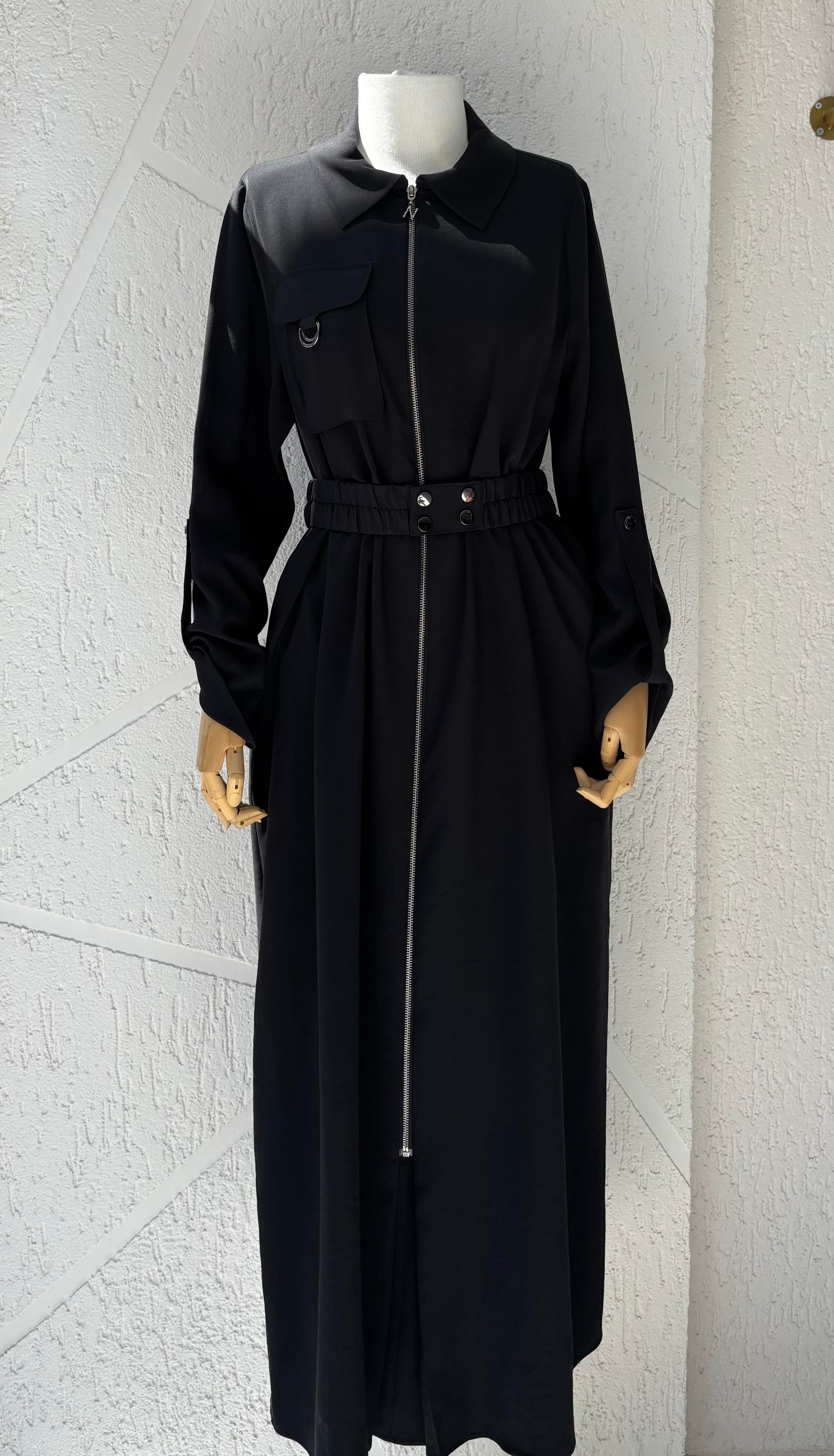 Fermuar Detay Elbise Siyah