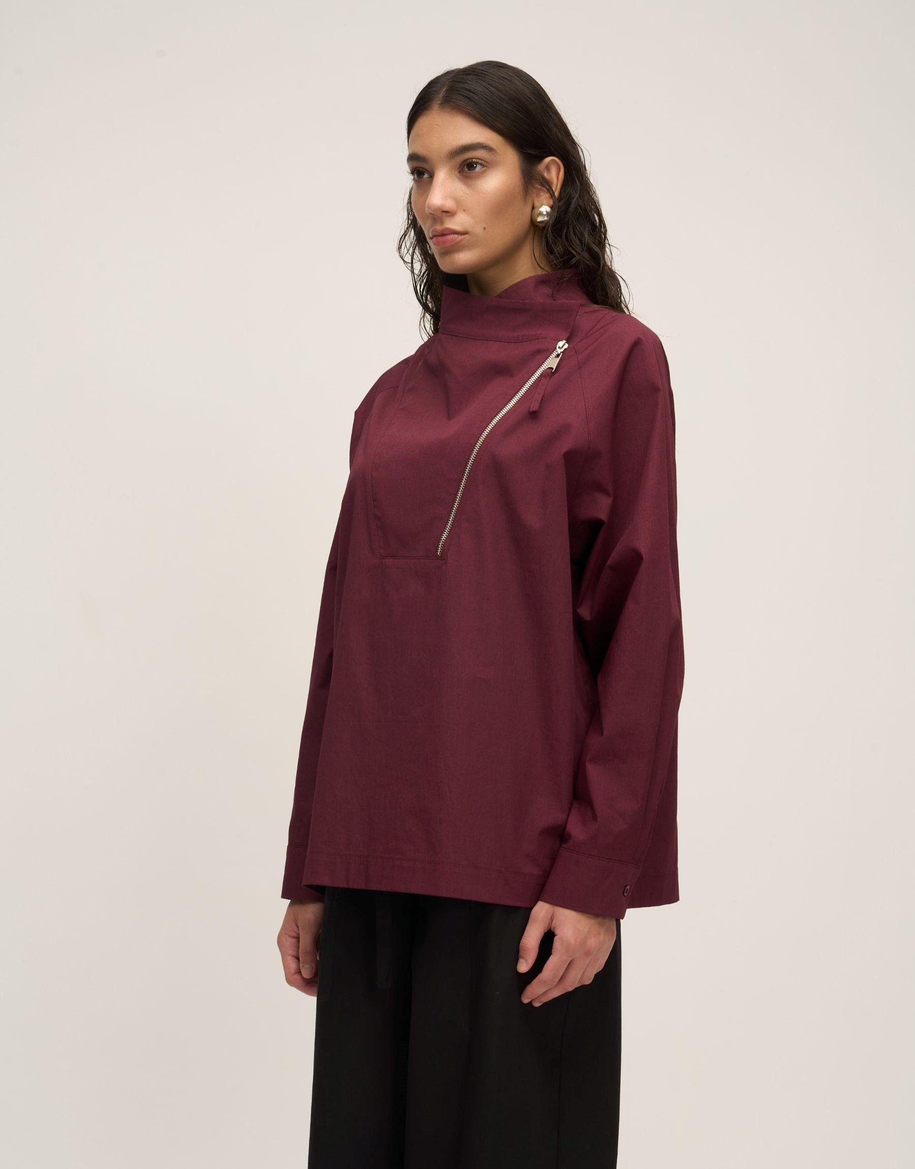 Fermuarlı Bluz Bordo
