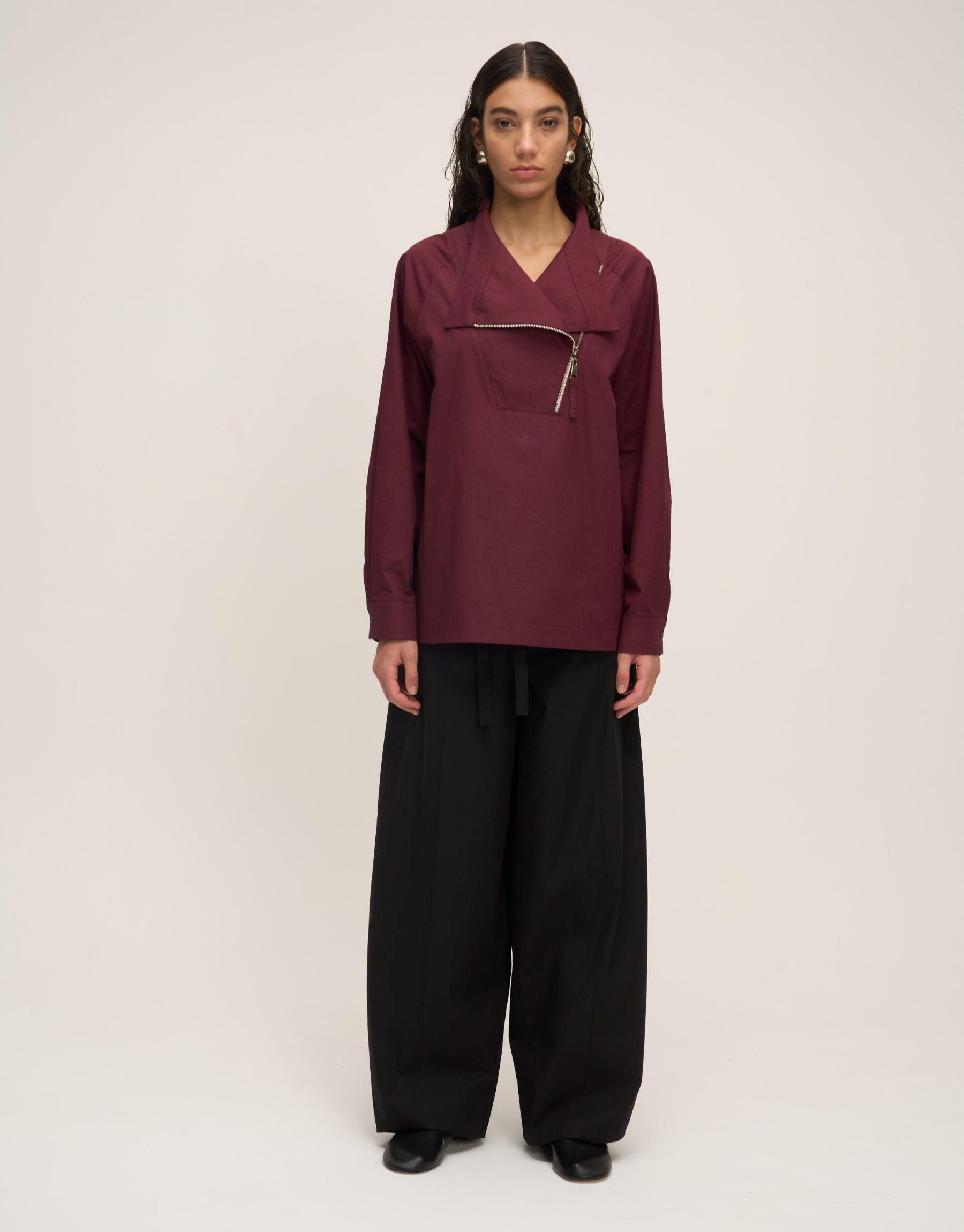 Fermuarlı Bluz Bordo