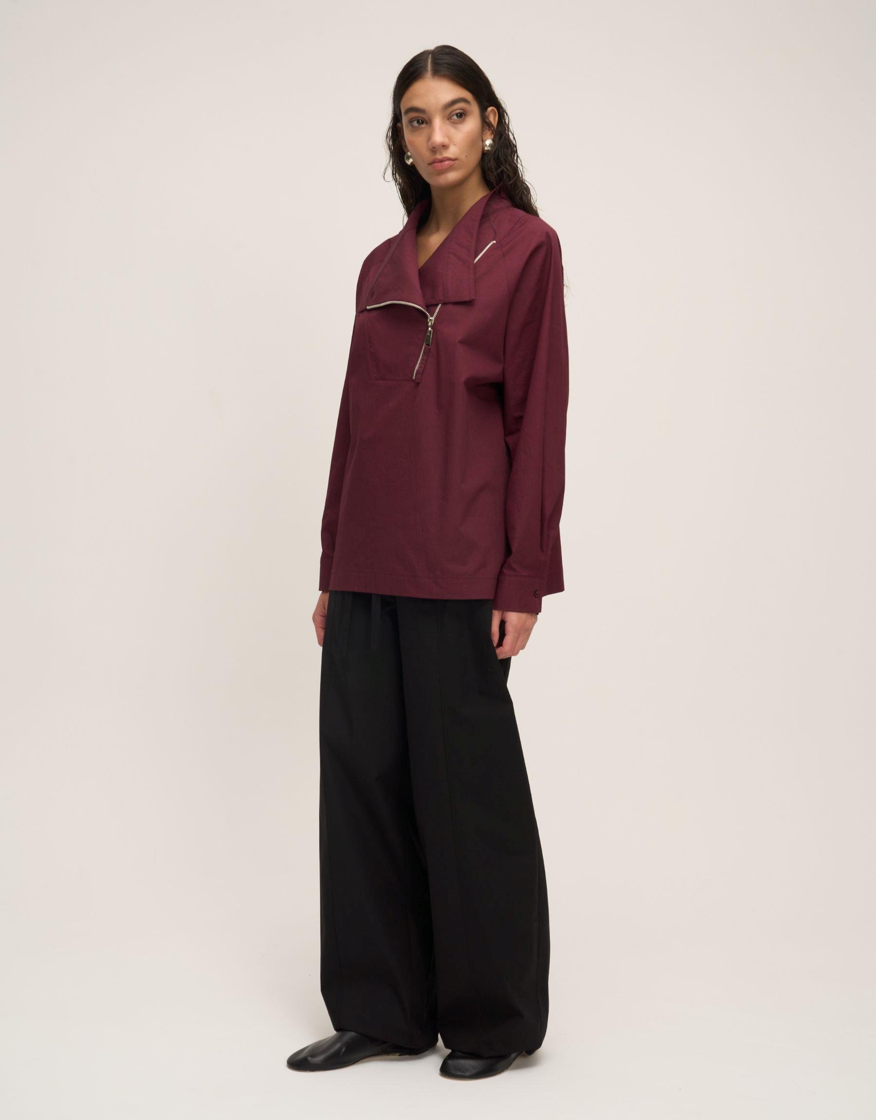 Fermuarlı Bluz Bordo