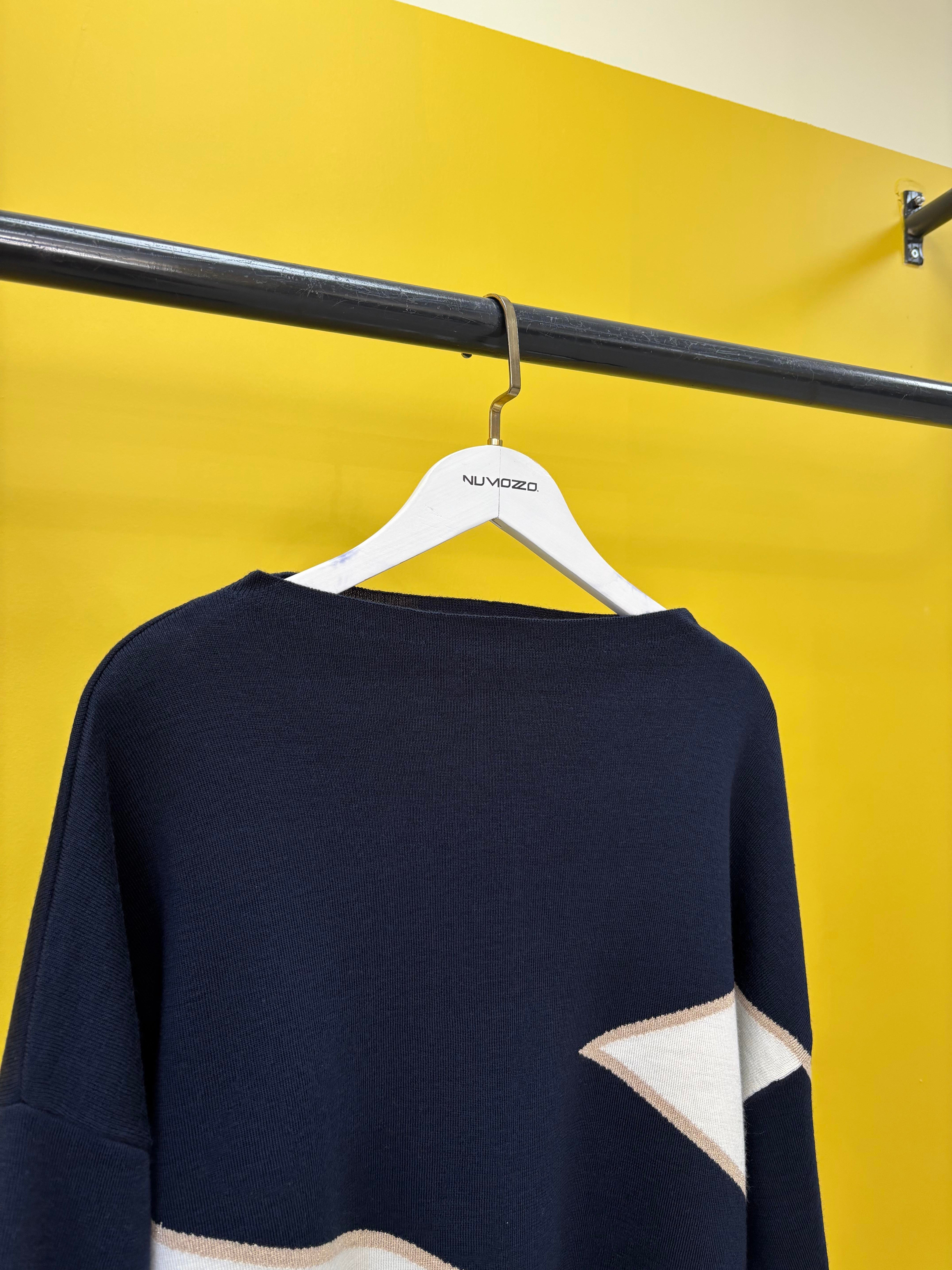 Geometrik Triko Bluz Lacivert