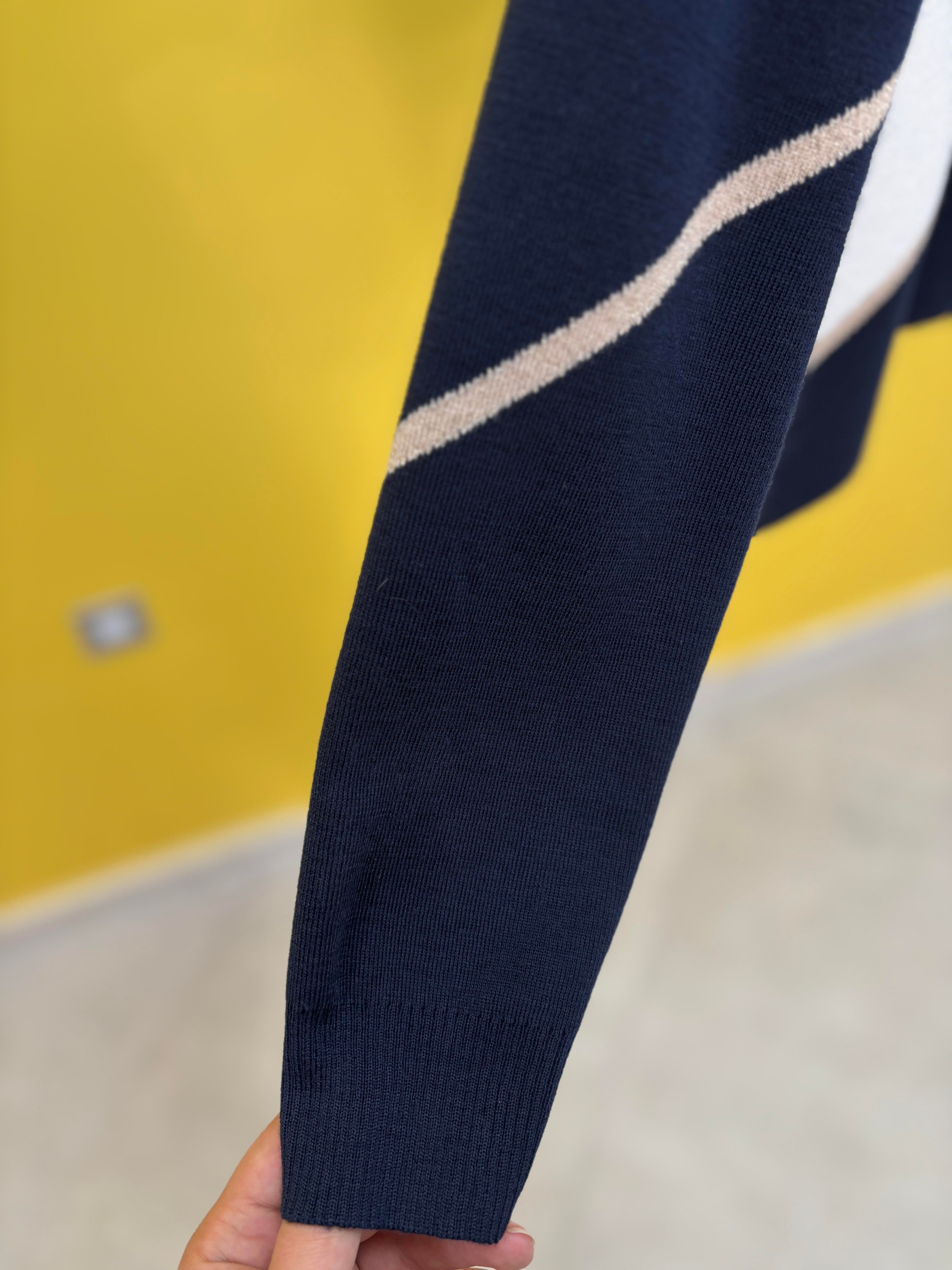 Geometrik Triko Bluz Lacivert