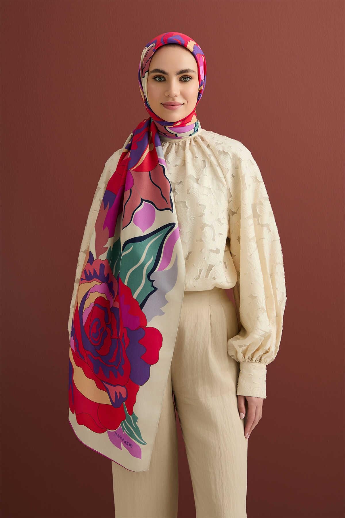 Gülün İsmi Leyla Mercan Floş Viskon Şal 70x200