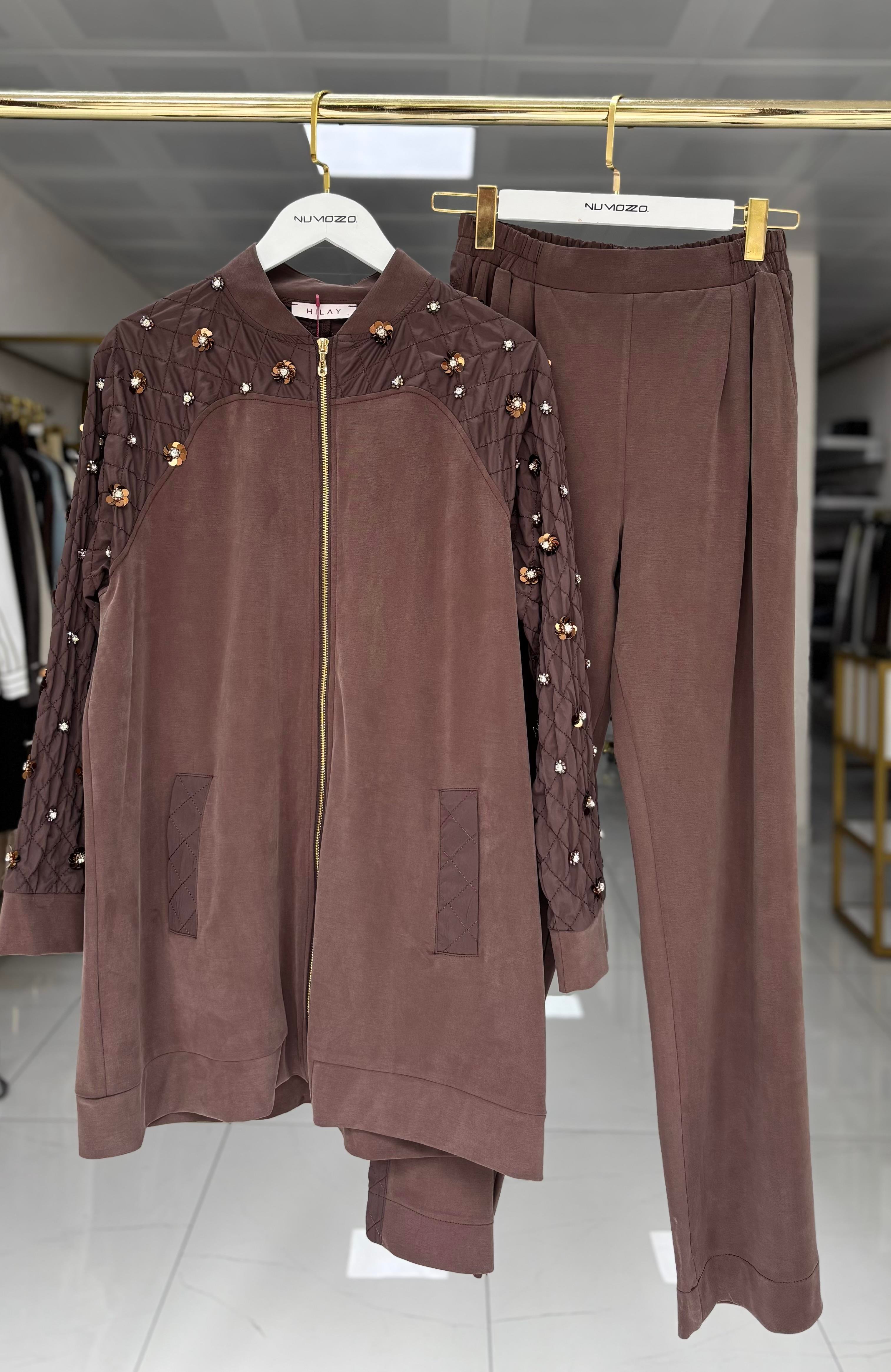 Helen Pantolonlu Takım Kahverengi