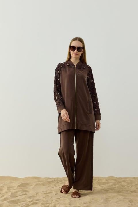 Helen Pantolonlu Takım Kahverengi