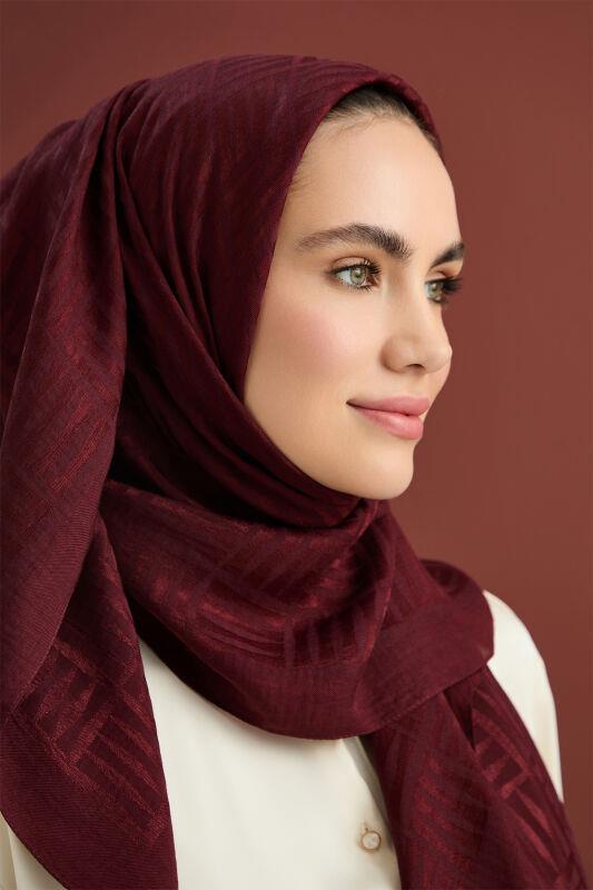 İman Kare Bordo Naia Pamuk Şal 70x210