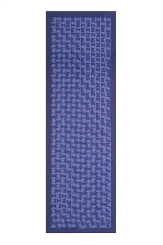 Iman Kare Mavi Tivil İpek Şal 70x210