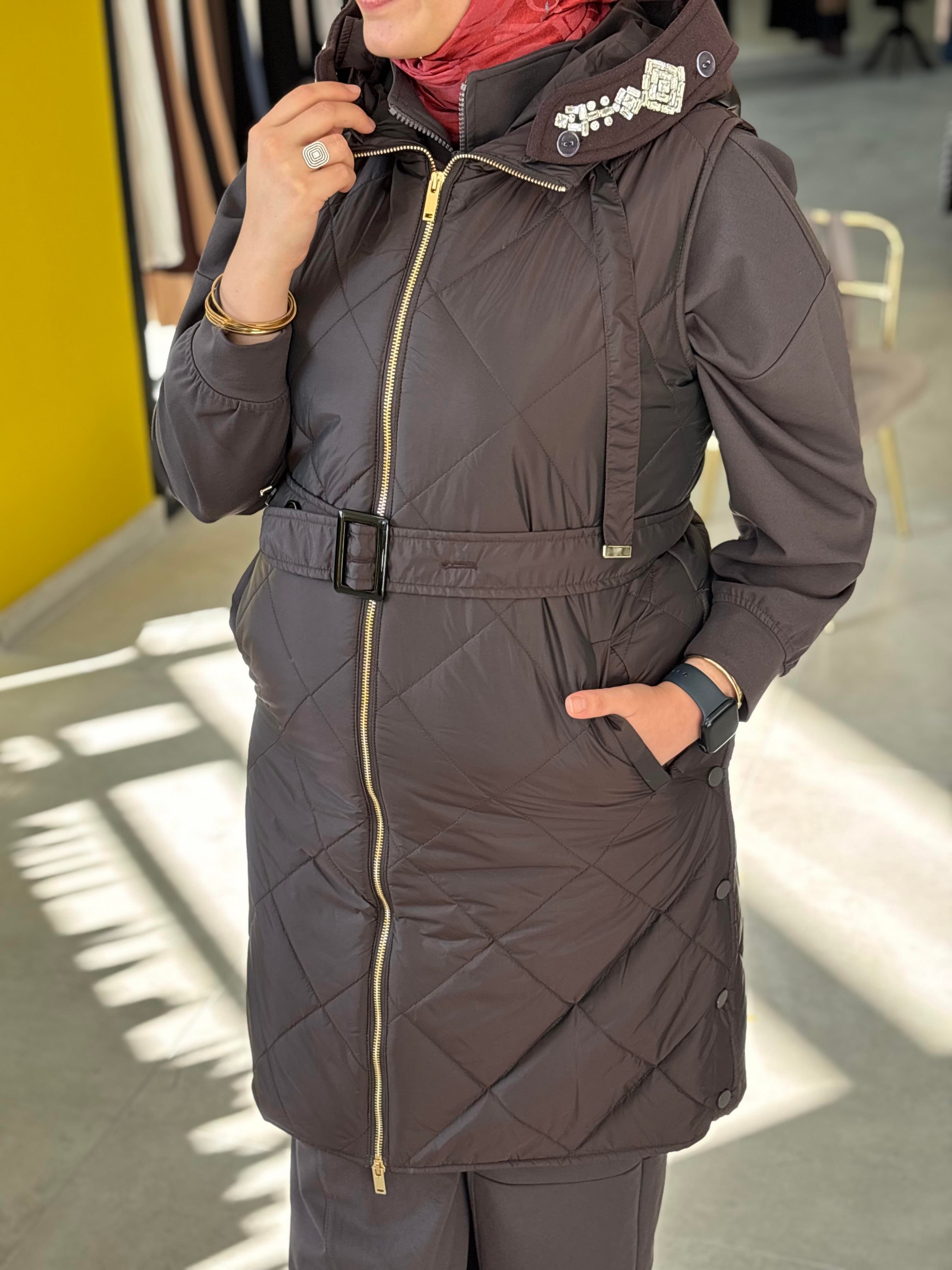 Kapitone Yelek-Kahverengi