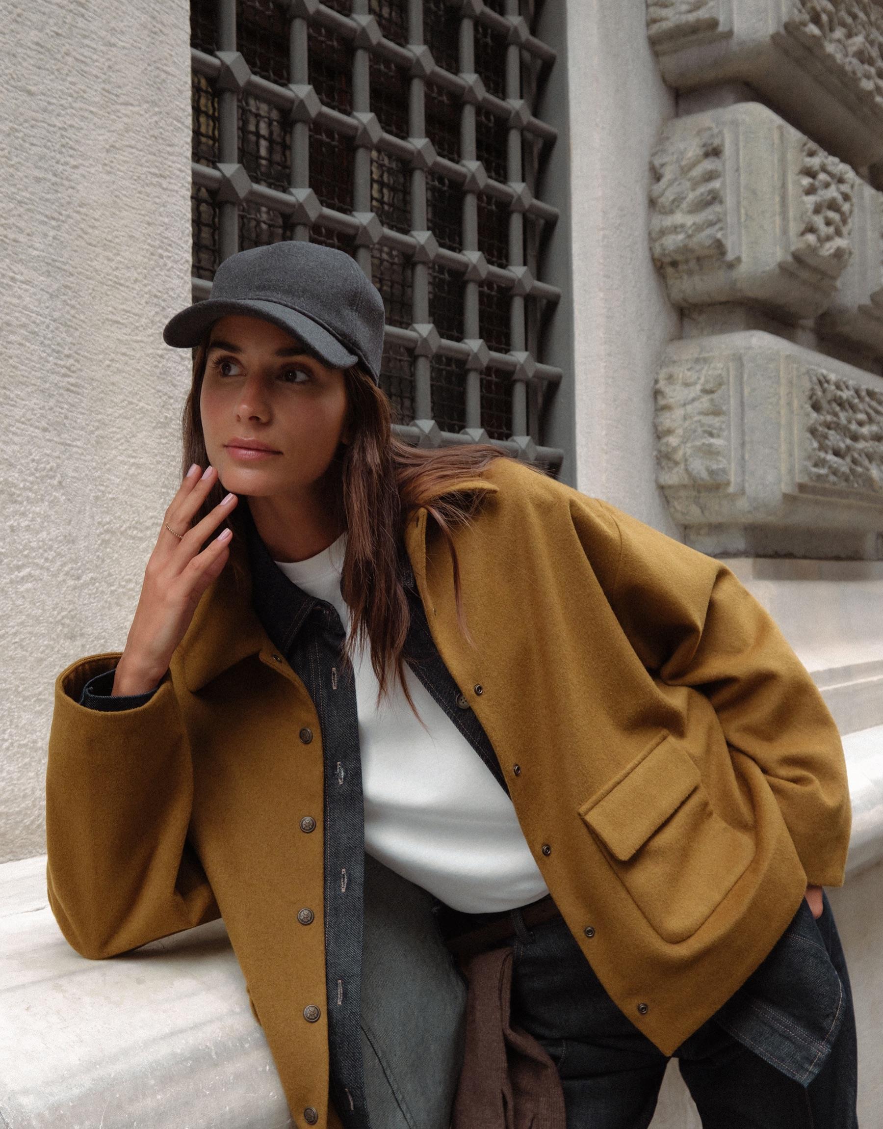 KK Design Cepli Kısa Yün Karışımlı Kaban Yağ Yeşili 