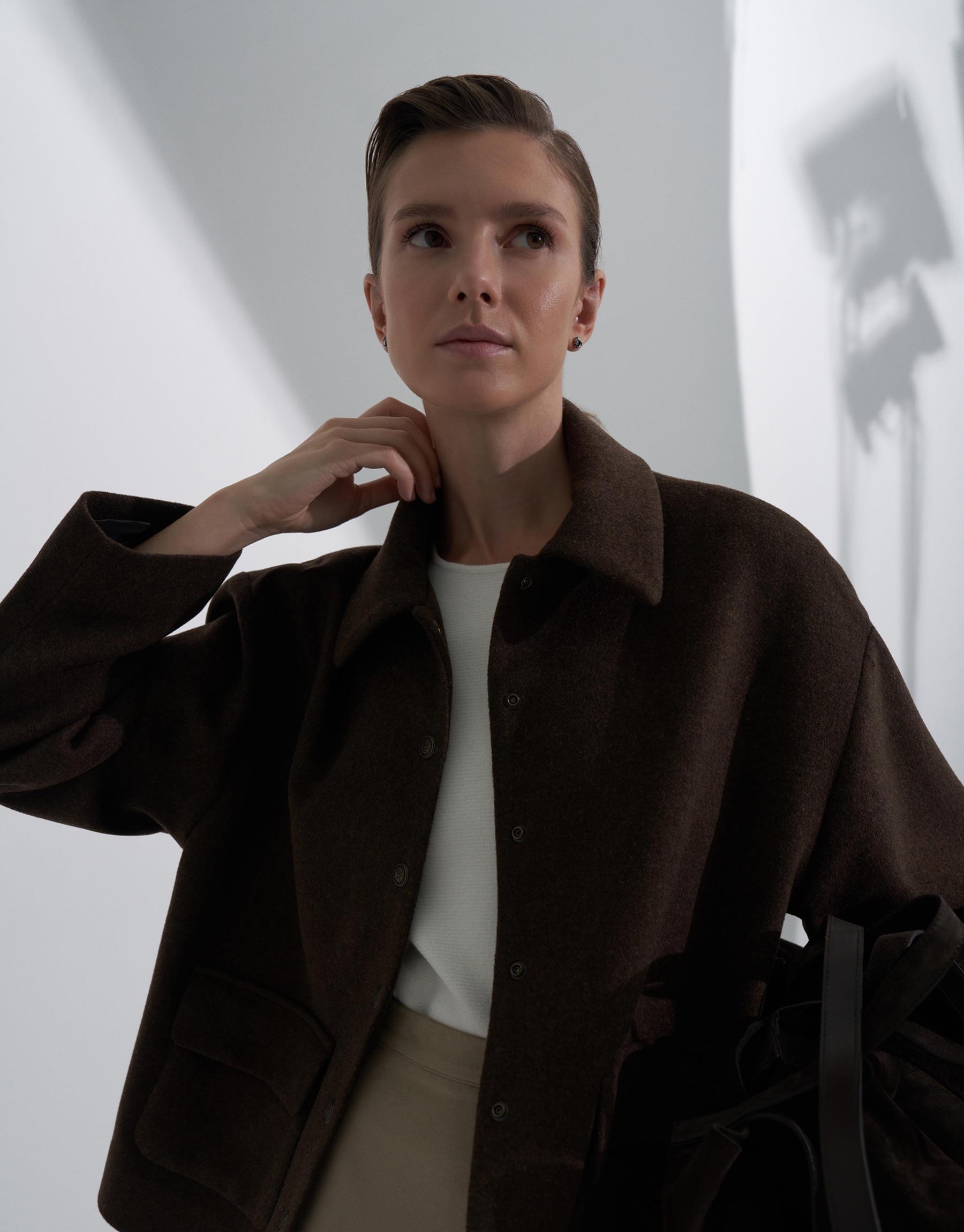 KK Design Cepli Kısa Yün Karışımlı Kaban Kahverengi