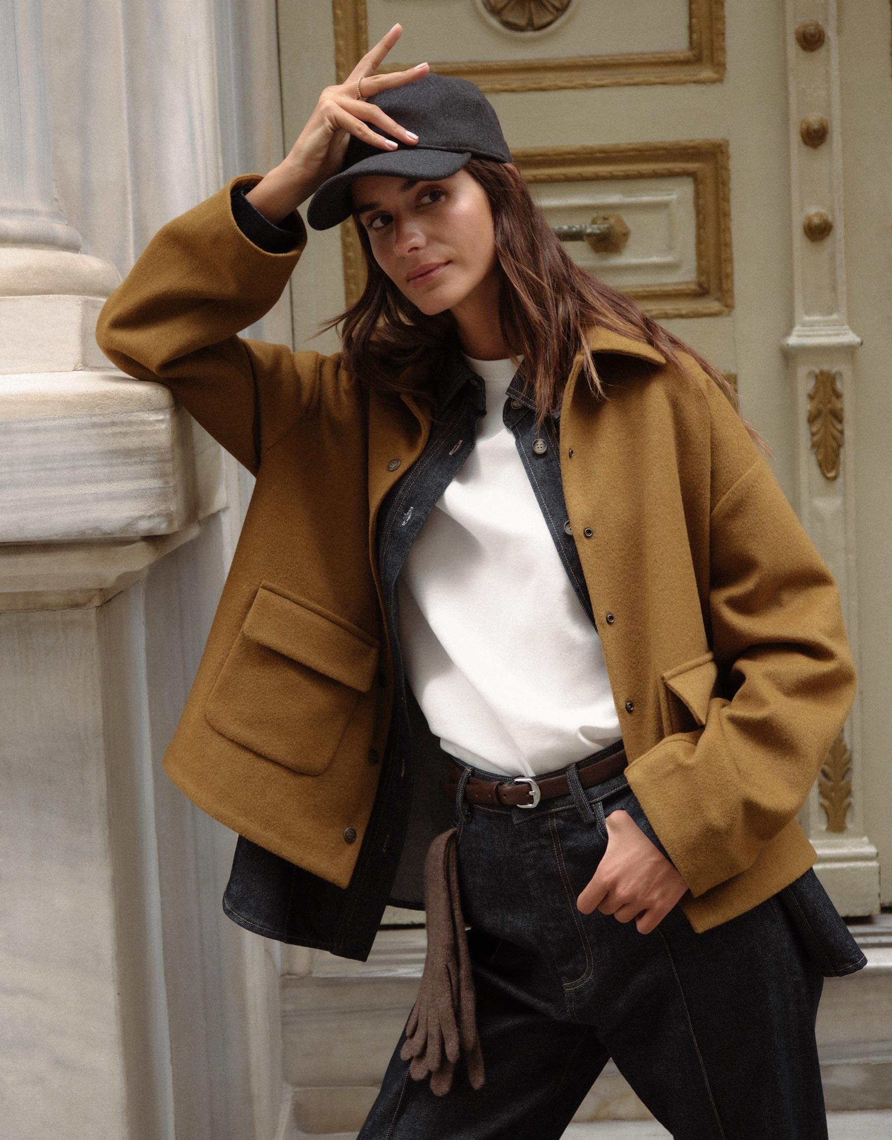 KK Design Cepli Kısa Yün Karışımlı Kaban Yağ Yeşili 