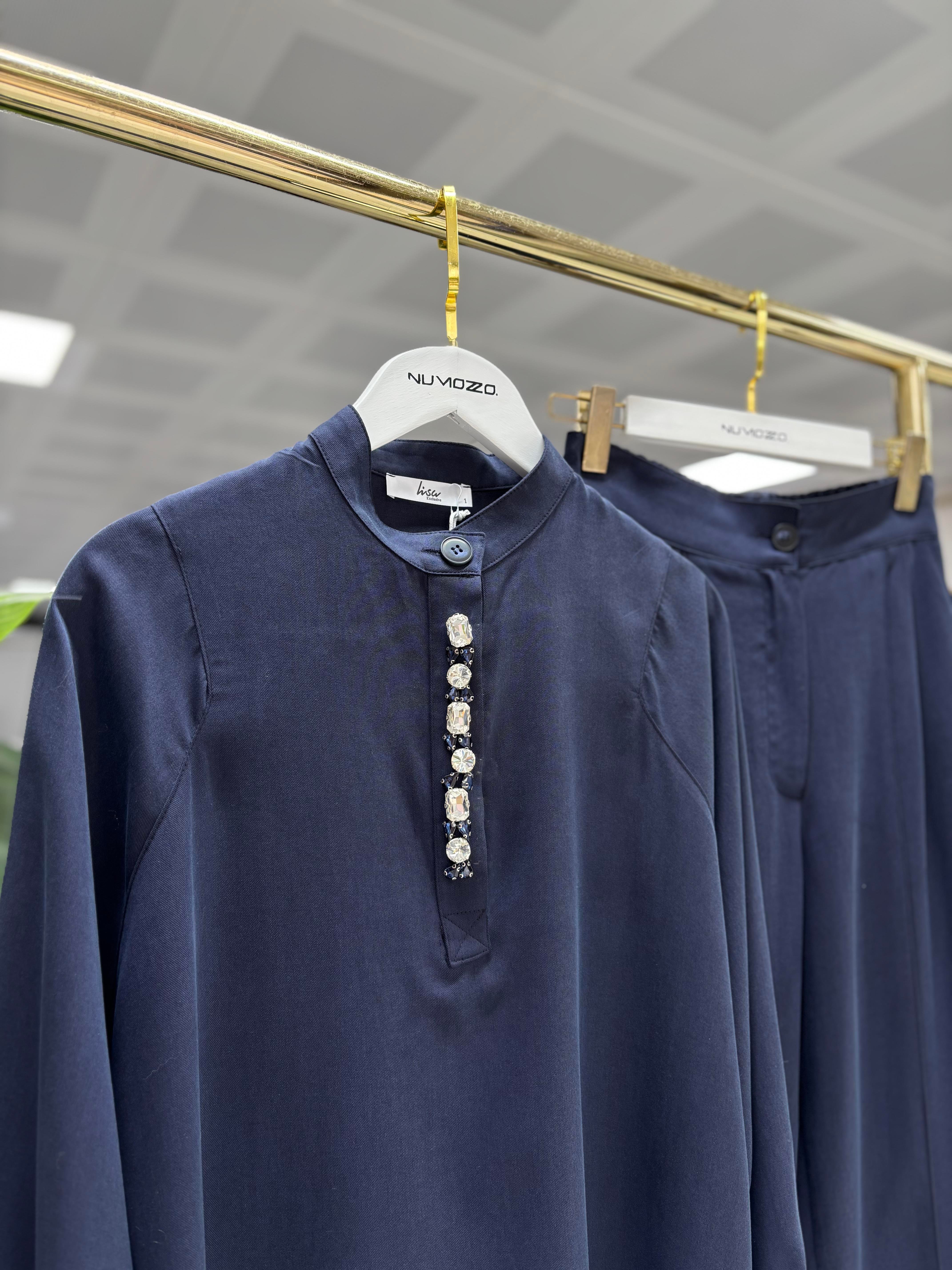 Lacivert Taş İşlemeli Takım 