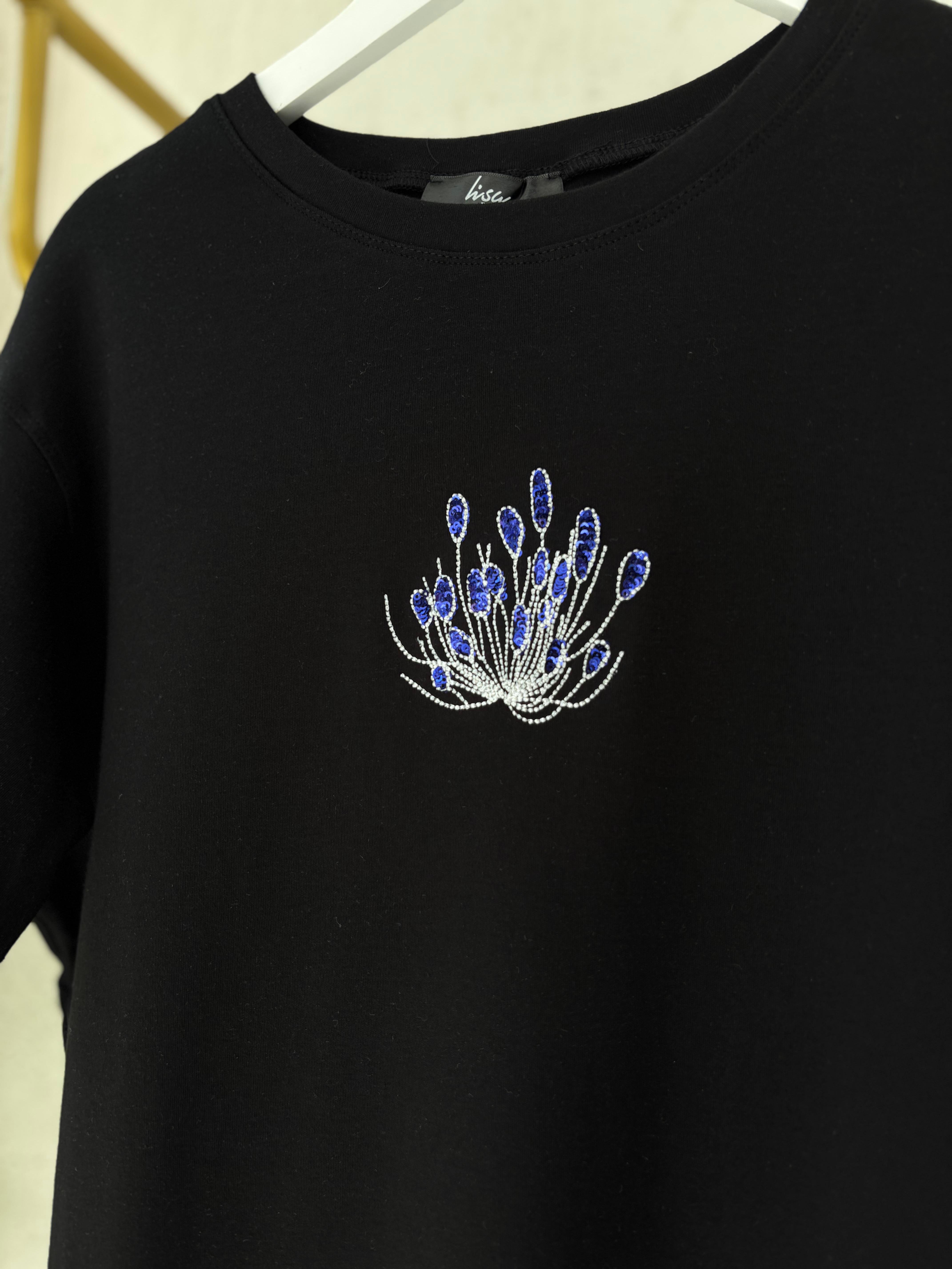 Lisa Exclusive Nakış Detay Tişört Siyah