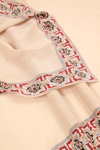 Mini Mozaik Krem Krep İpek Şal 80x210