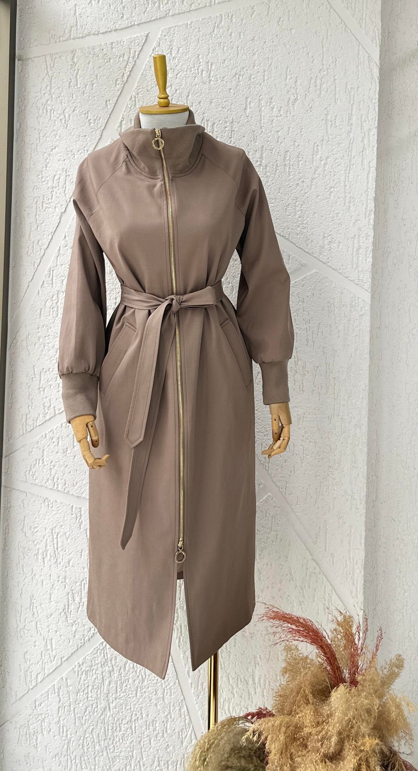 Missemramiss Fermuarlı Comfort Trençkot Kahverengi