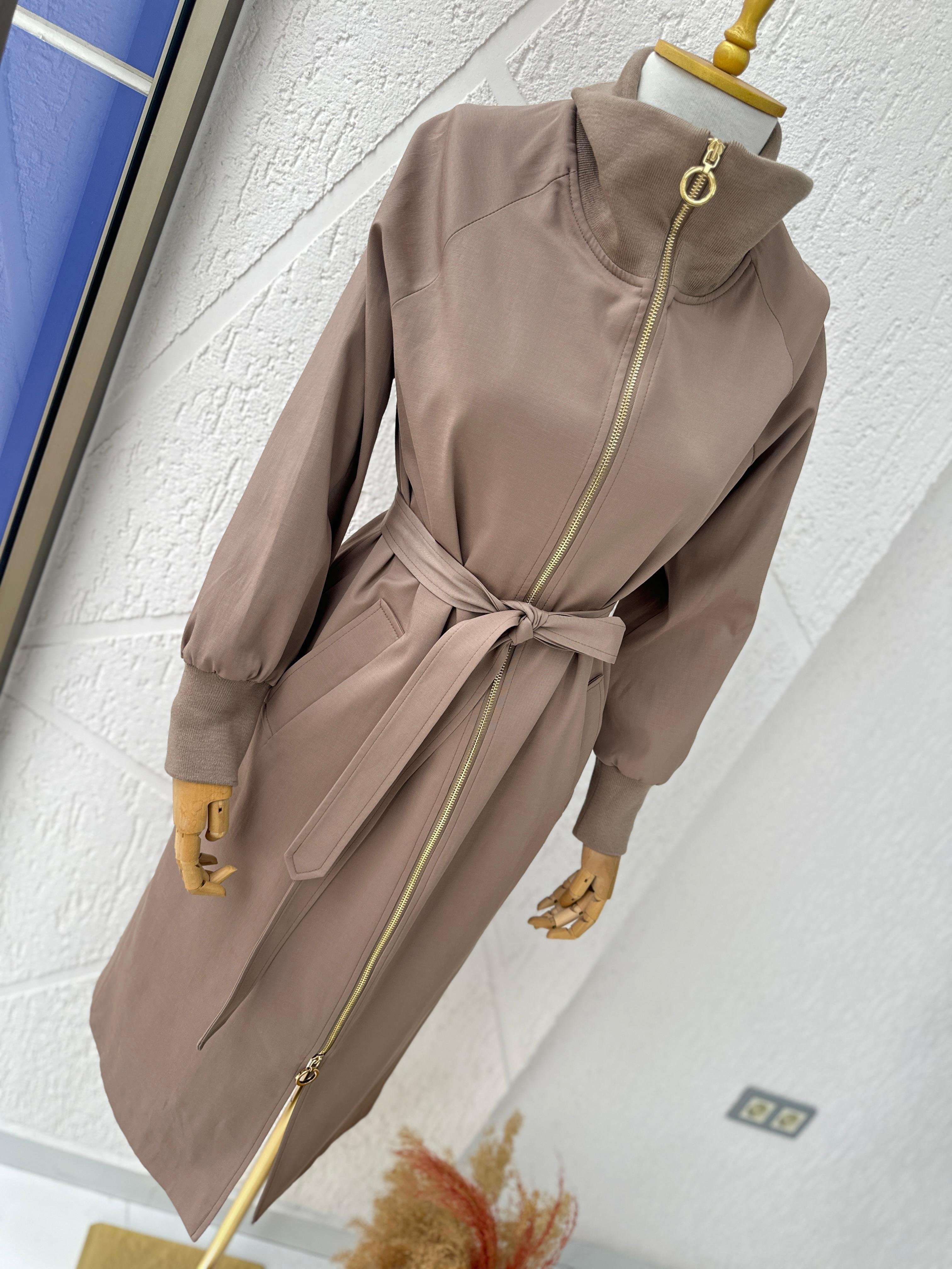 Missemramiss Fermuarlı Comfort Trençkot Kahverengi