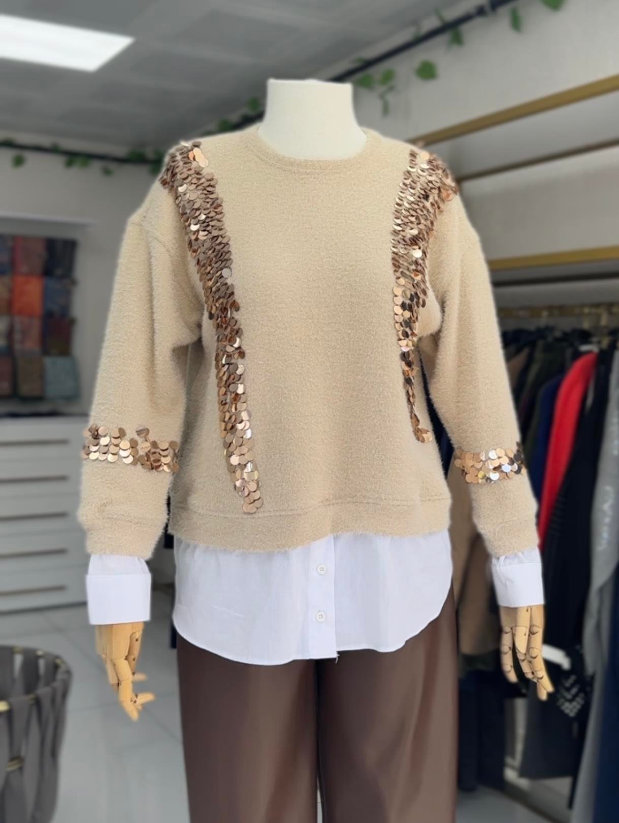 Missemramiss Pullu Gömlek Garni Angora Tunik Bej