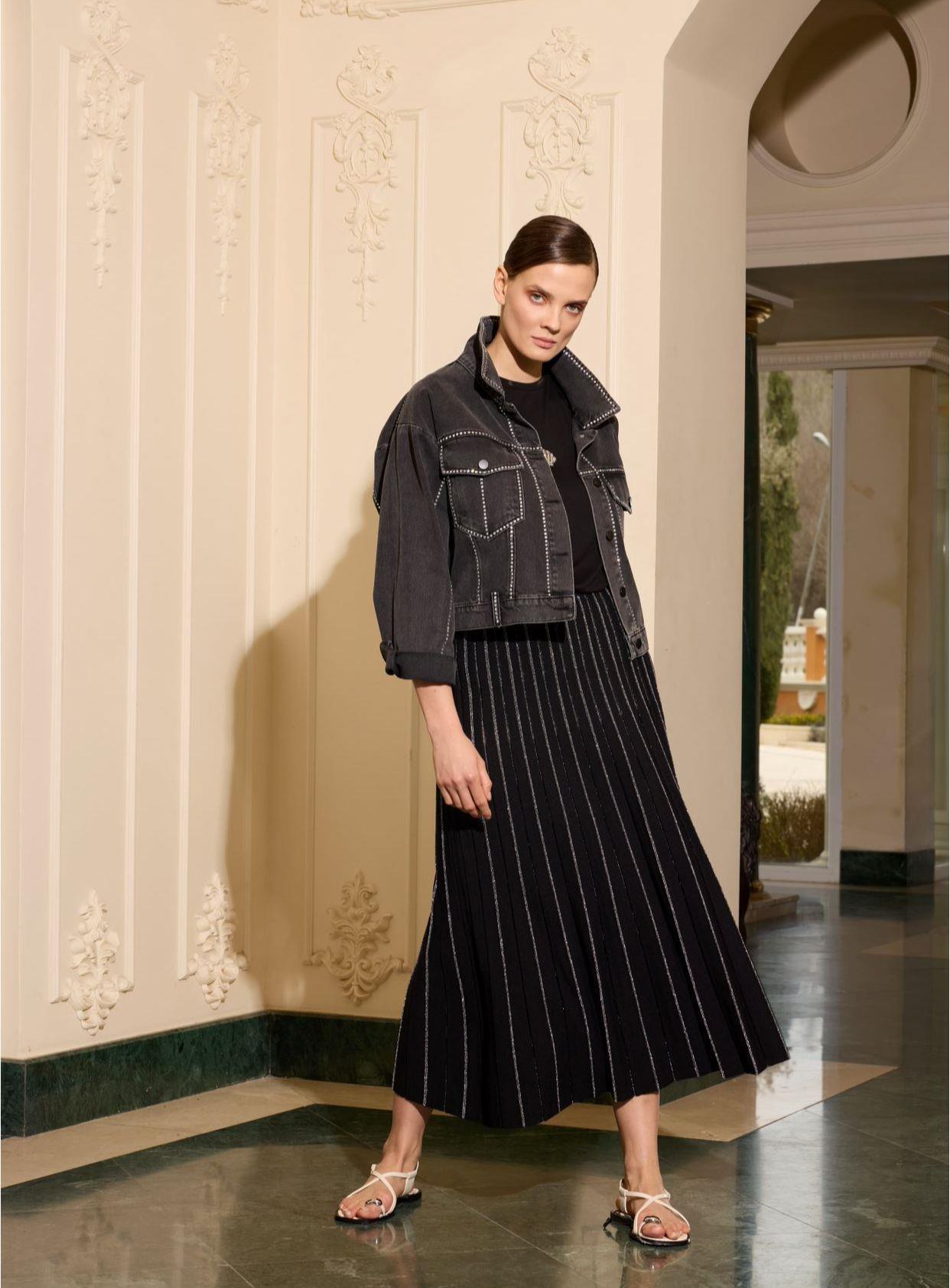 MİSSEMRAMİSS TAŞ İŞLEMELİ MİDİ KOD CEKET ANTRASİT