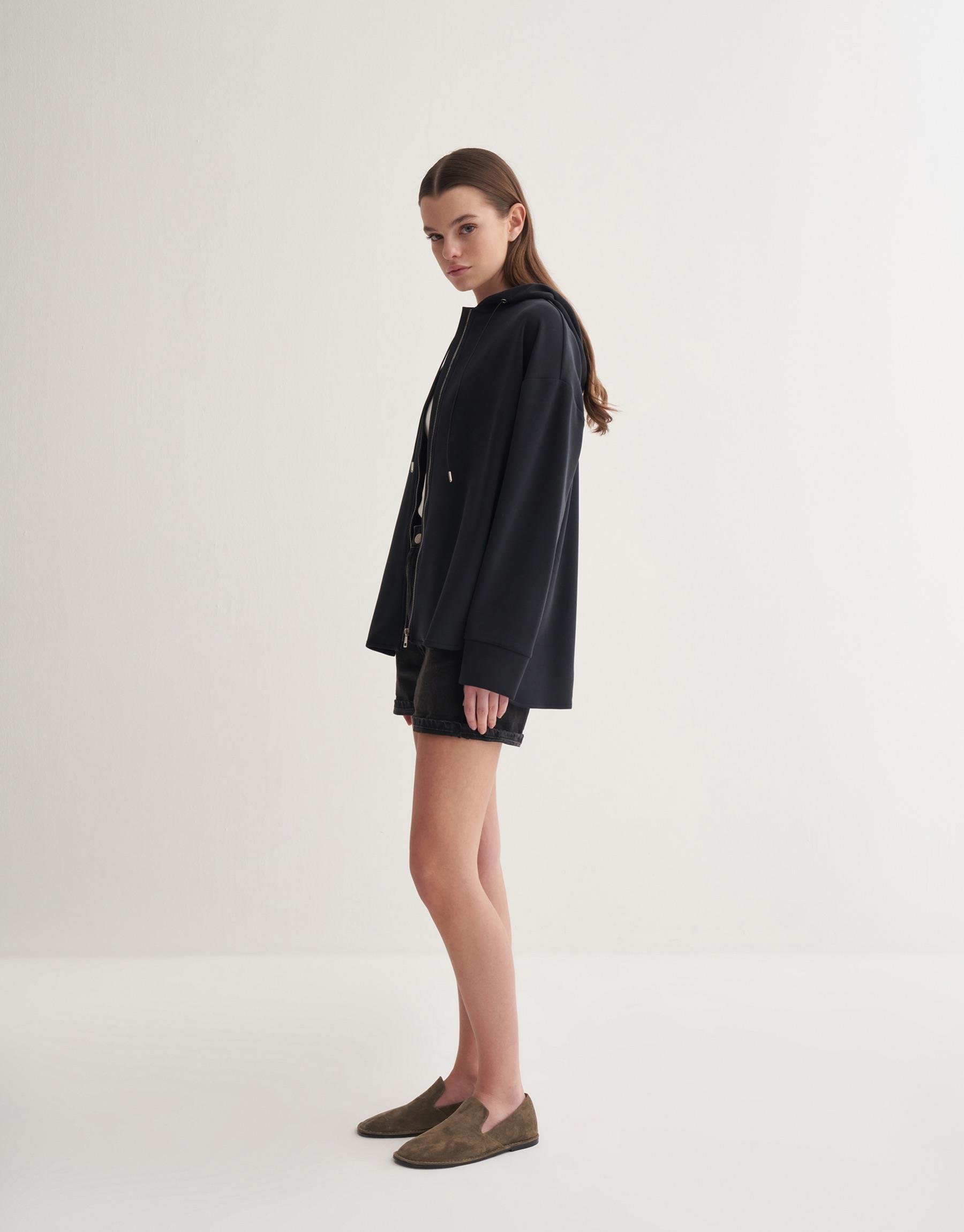 Modal Fermuarlı Sweatshirt Siyah