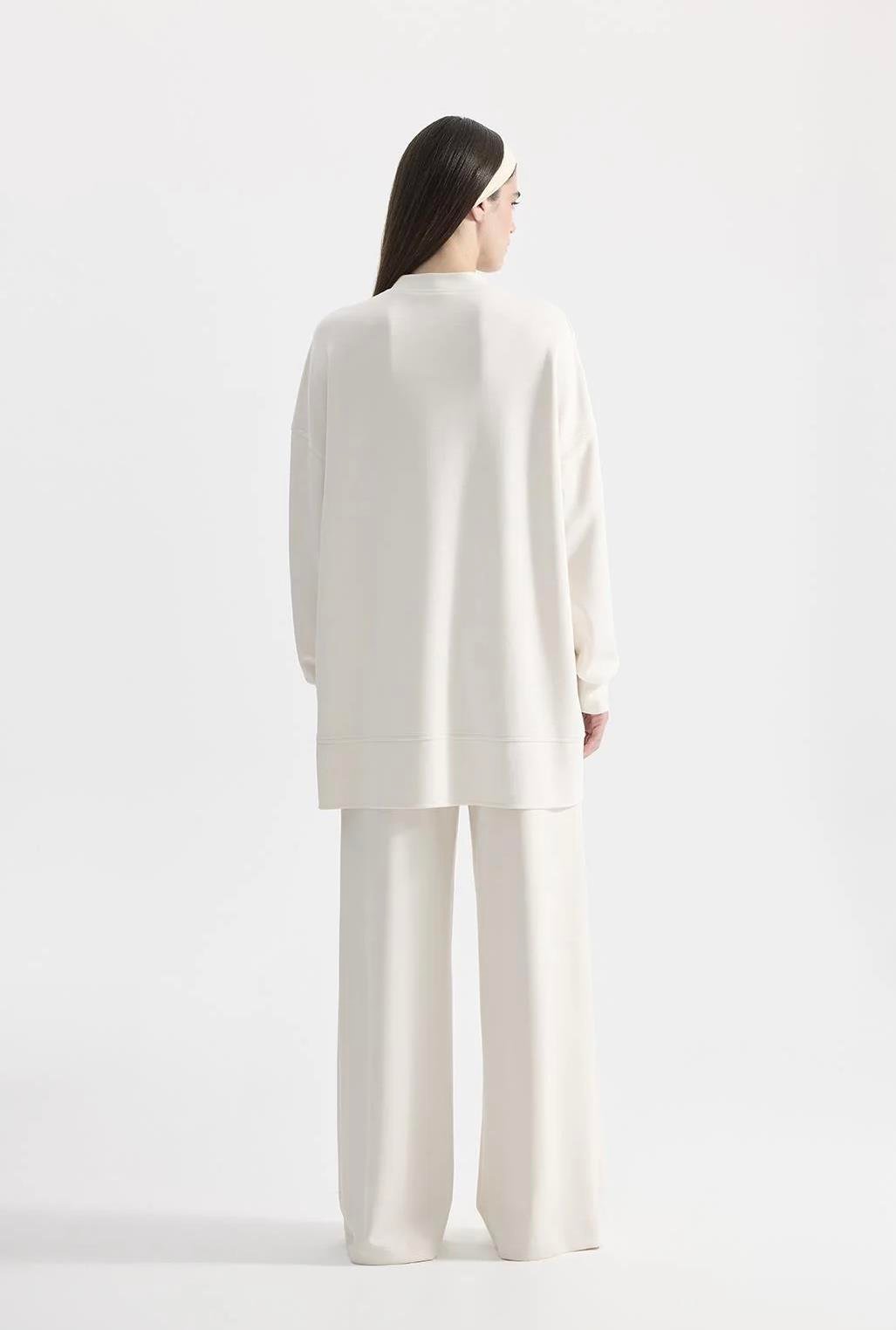 Modal Örme Asimetrik Kesim Sweatshirt Ekru