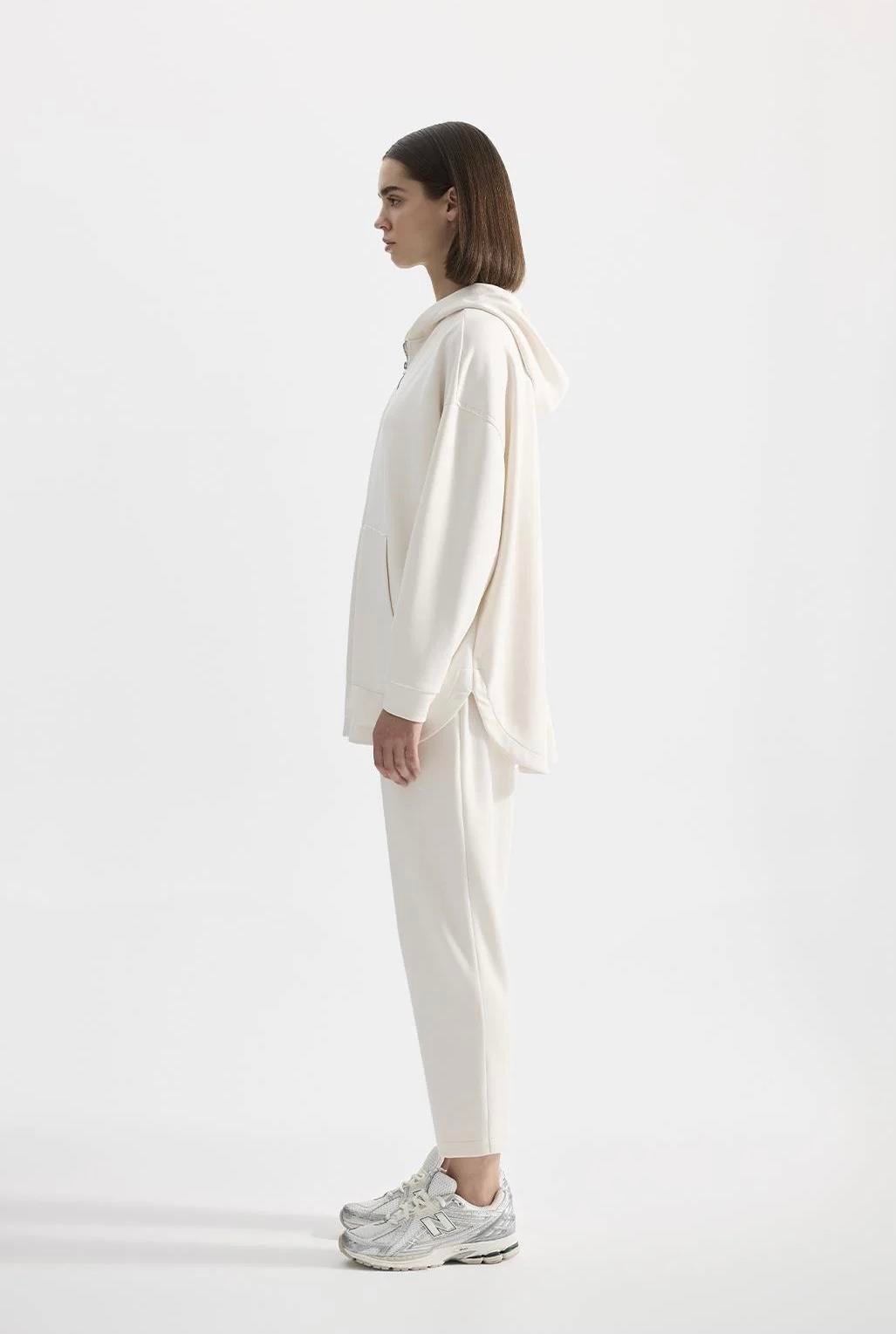 Modal Örme Kapüşonlu Hırka Ekru