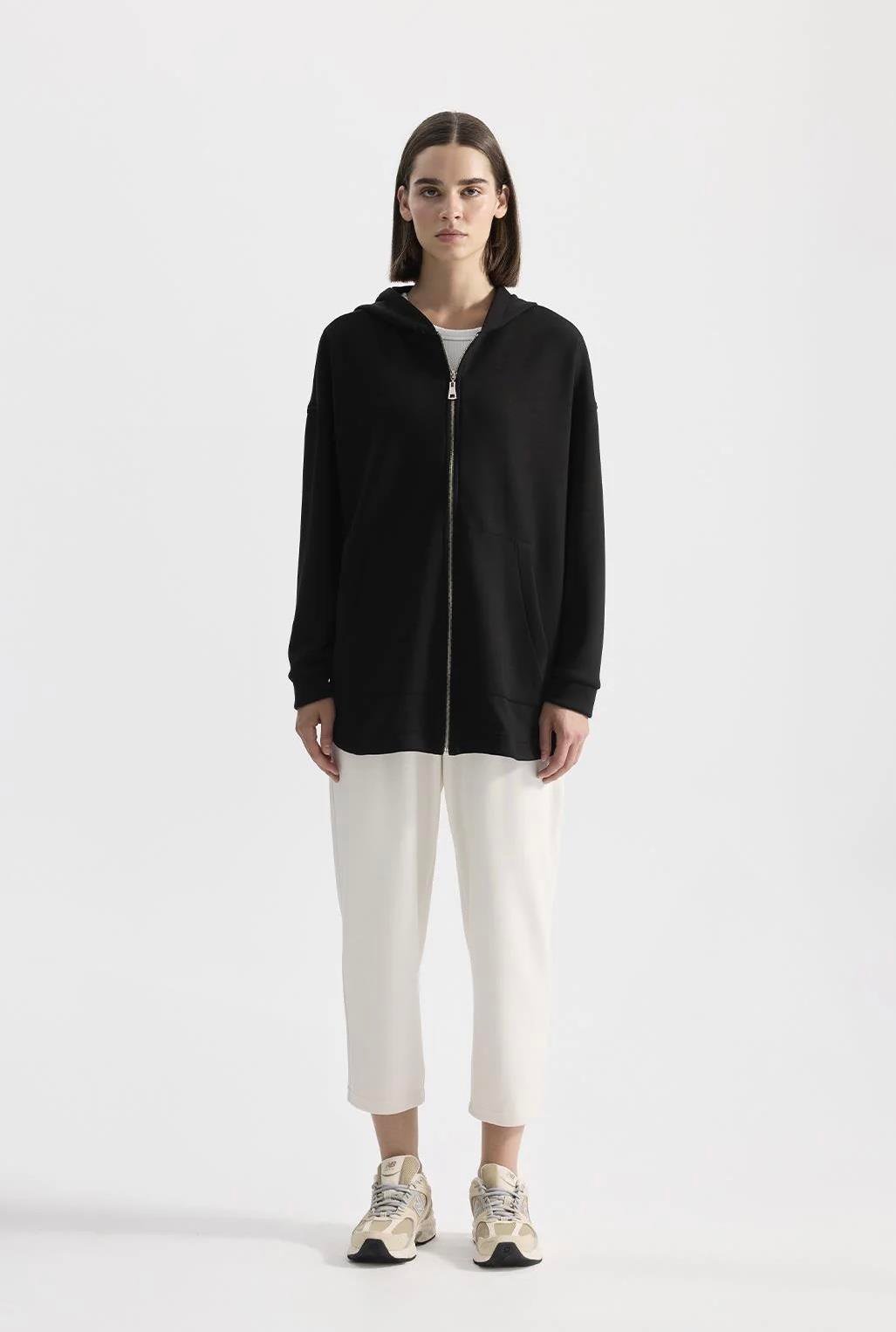 Modal Örme Kapüşonlu Hırka Siyah