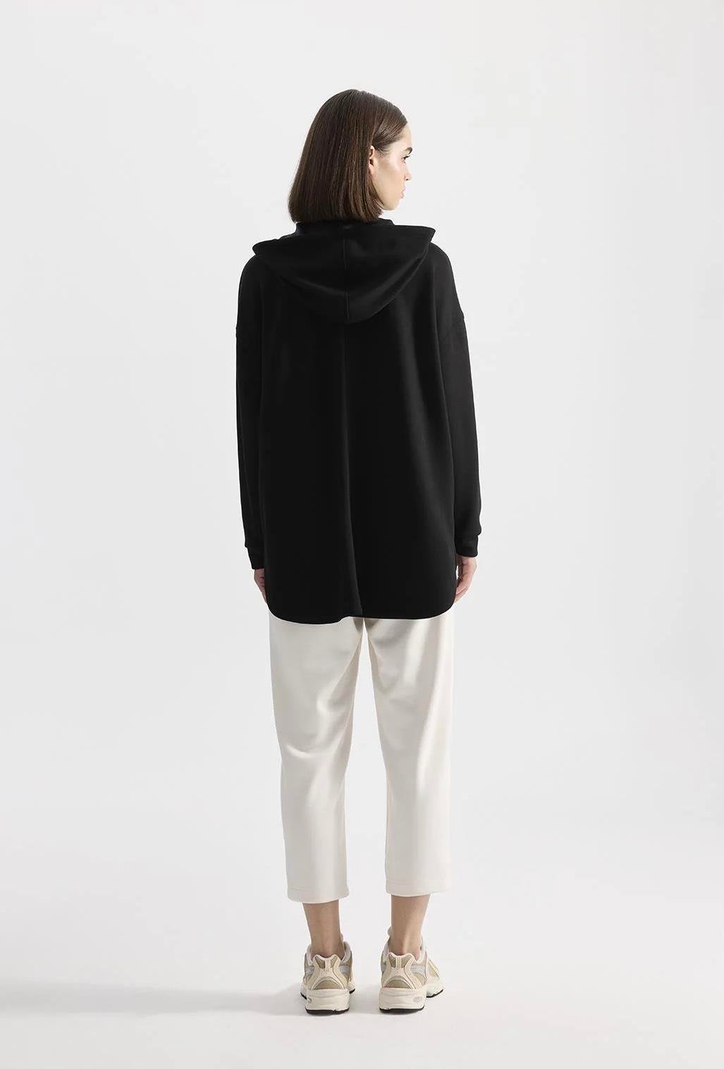 Modal Örme Kapüşonlu Hırka Siyah