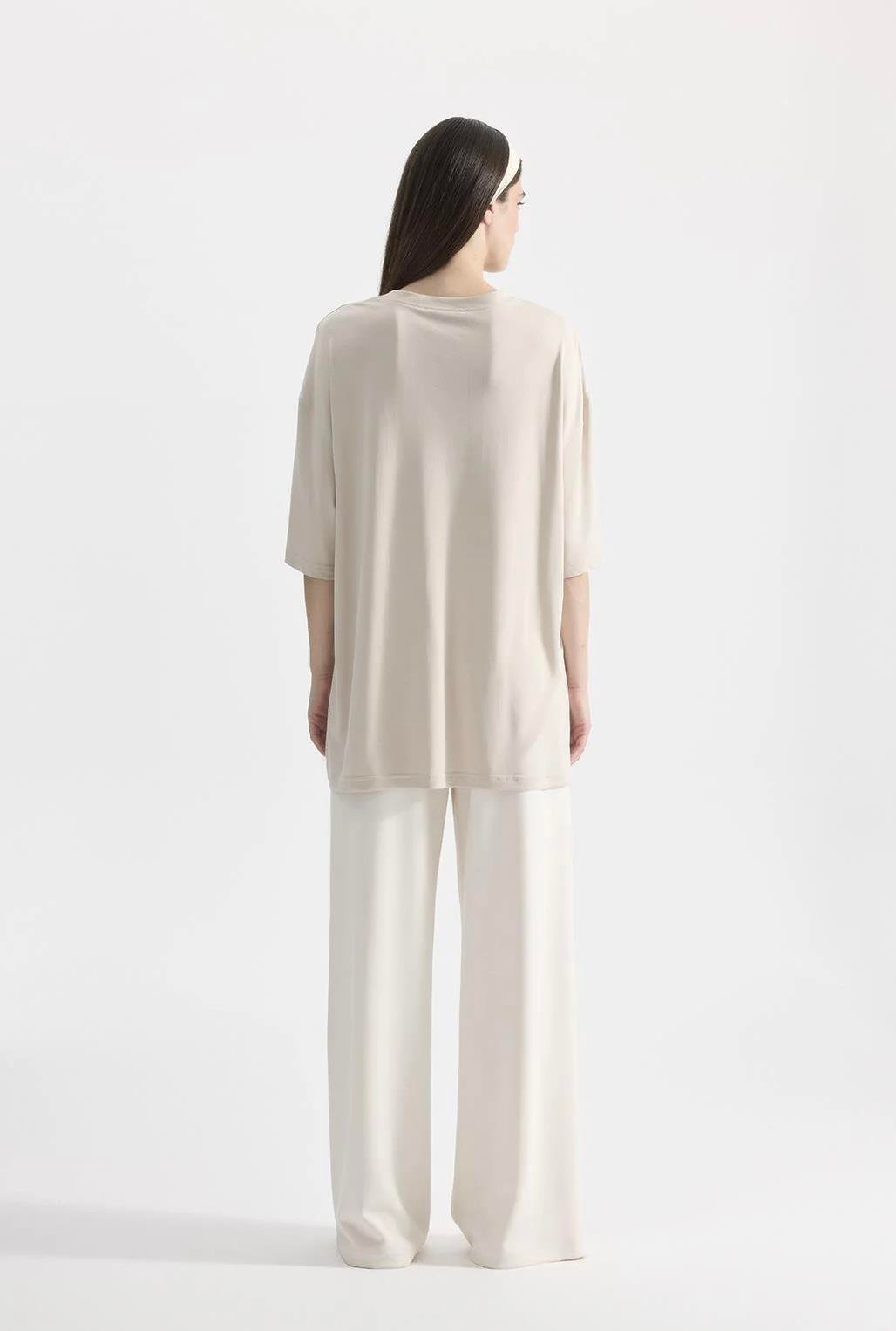 Modal Örme Kısa Kollu T-Shirt Taş