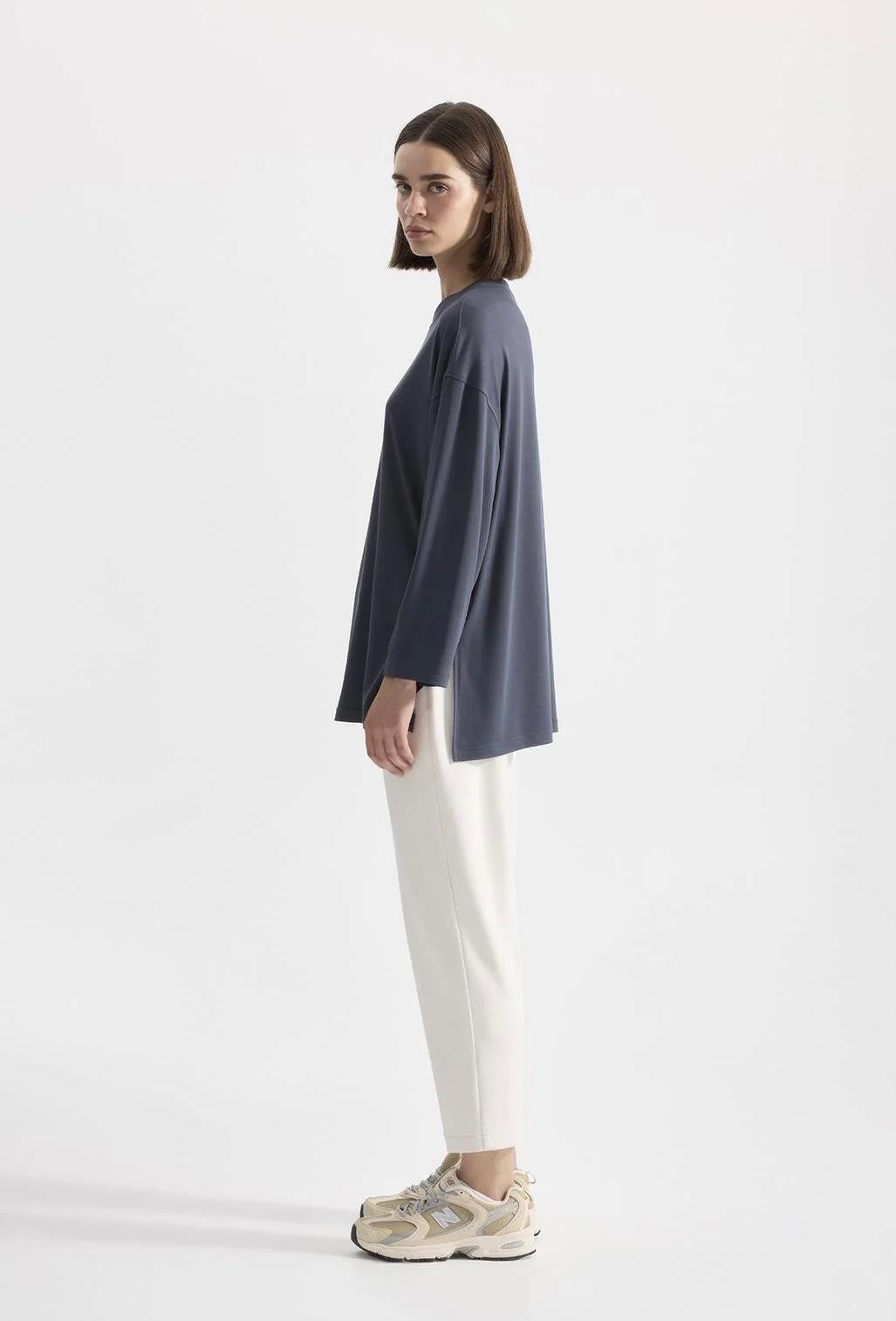 Modal Örme Uzun Kollu T-Shirt Füme